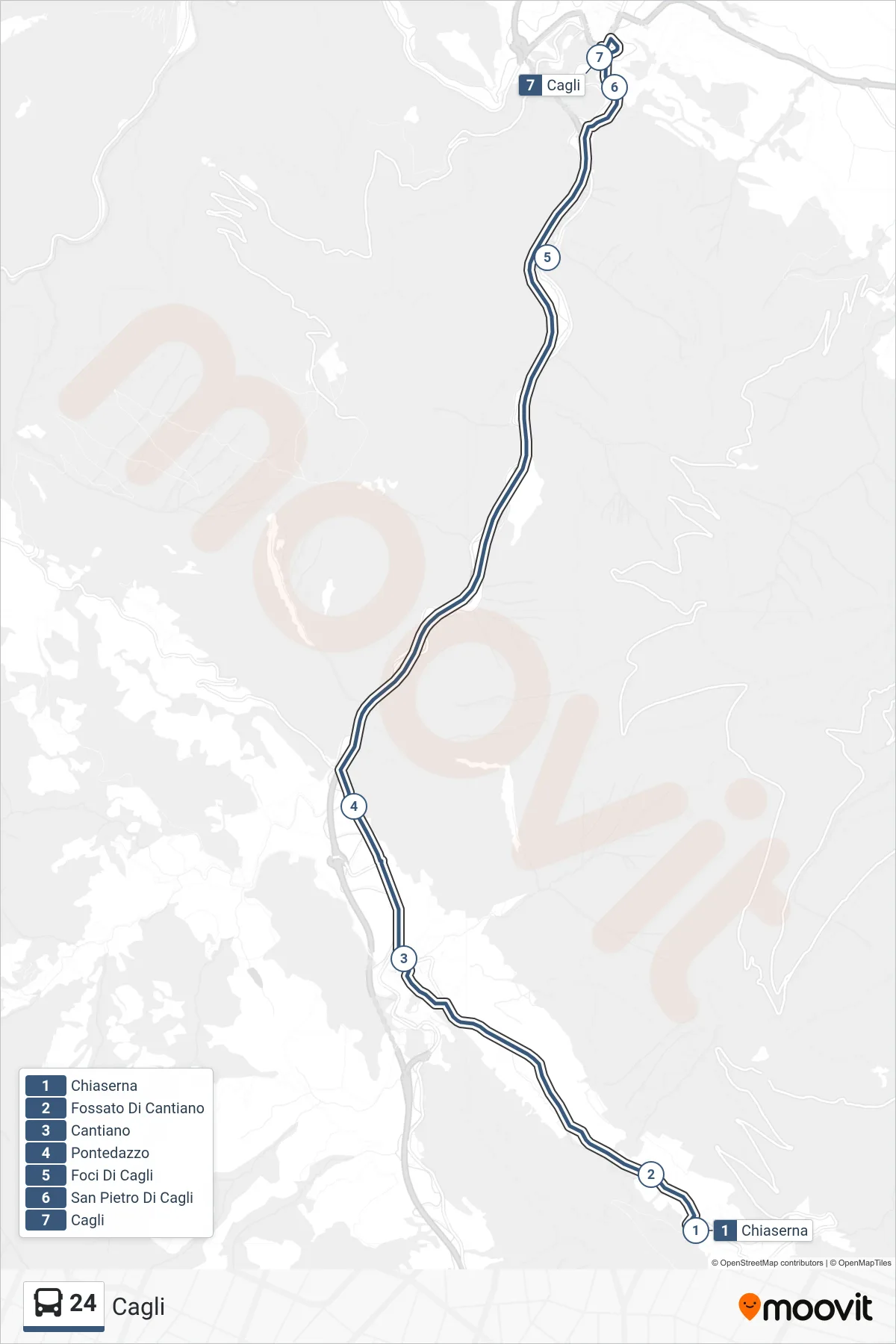 Linea 24 bus (Cagli) - Percorsi e fermate sulla mappa