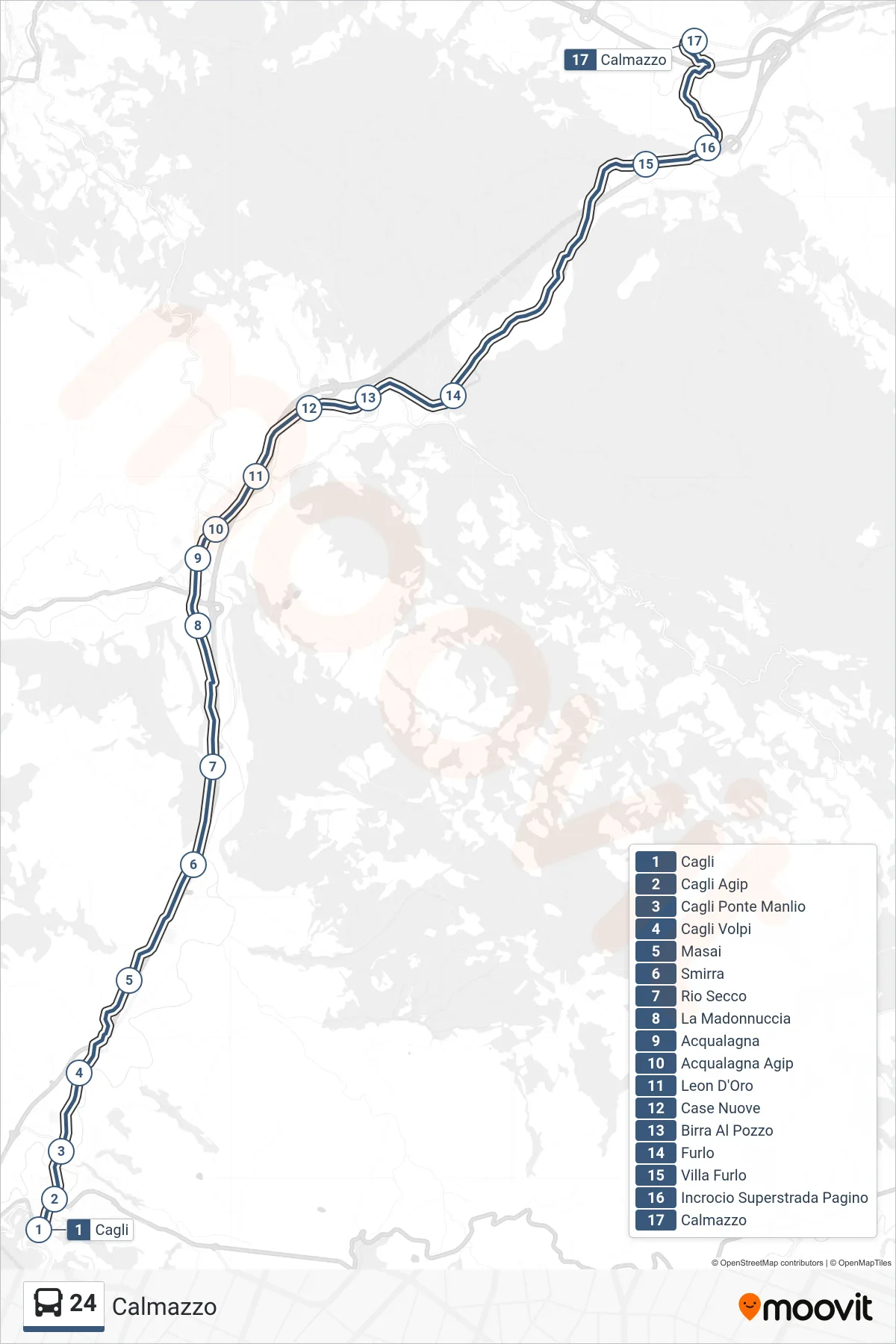 Linea 24 bus (Calmazzo) - Percorsi e fermate sulla mappa