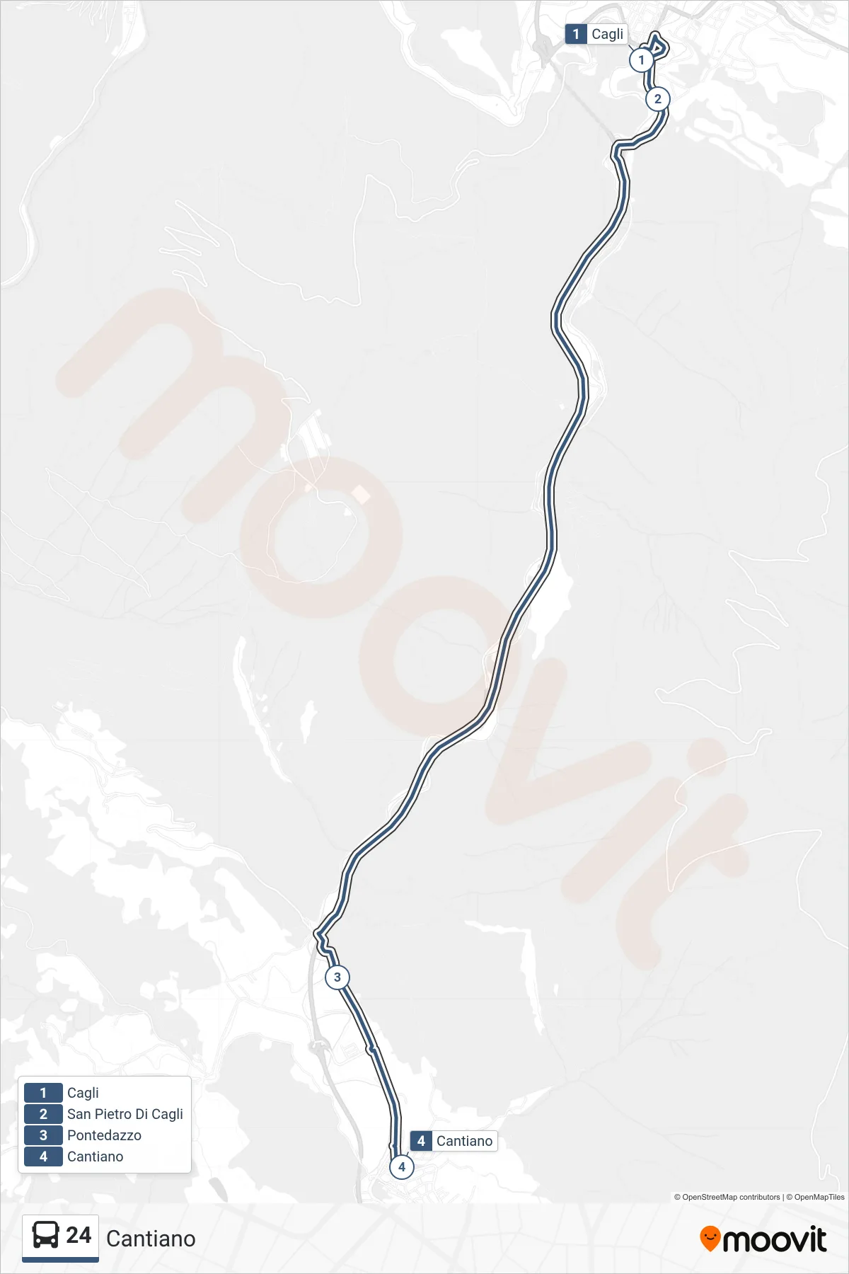 Linea 24 bus (Cantiano) - Percorsi e fermate sulla mappa