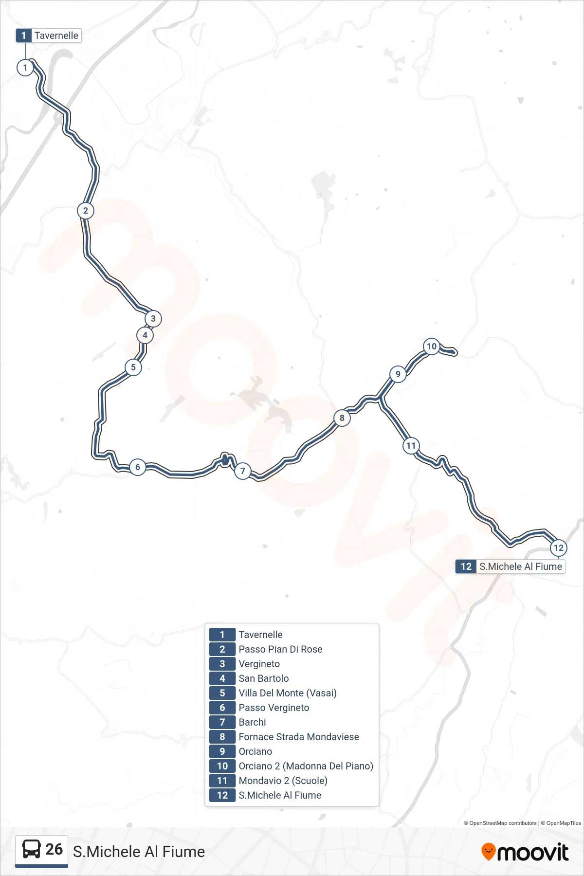 Linea 26 bus (S.Michele Al Fiume) - Percorsi e fermate sulla mappa