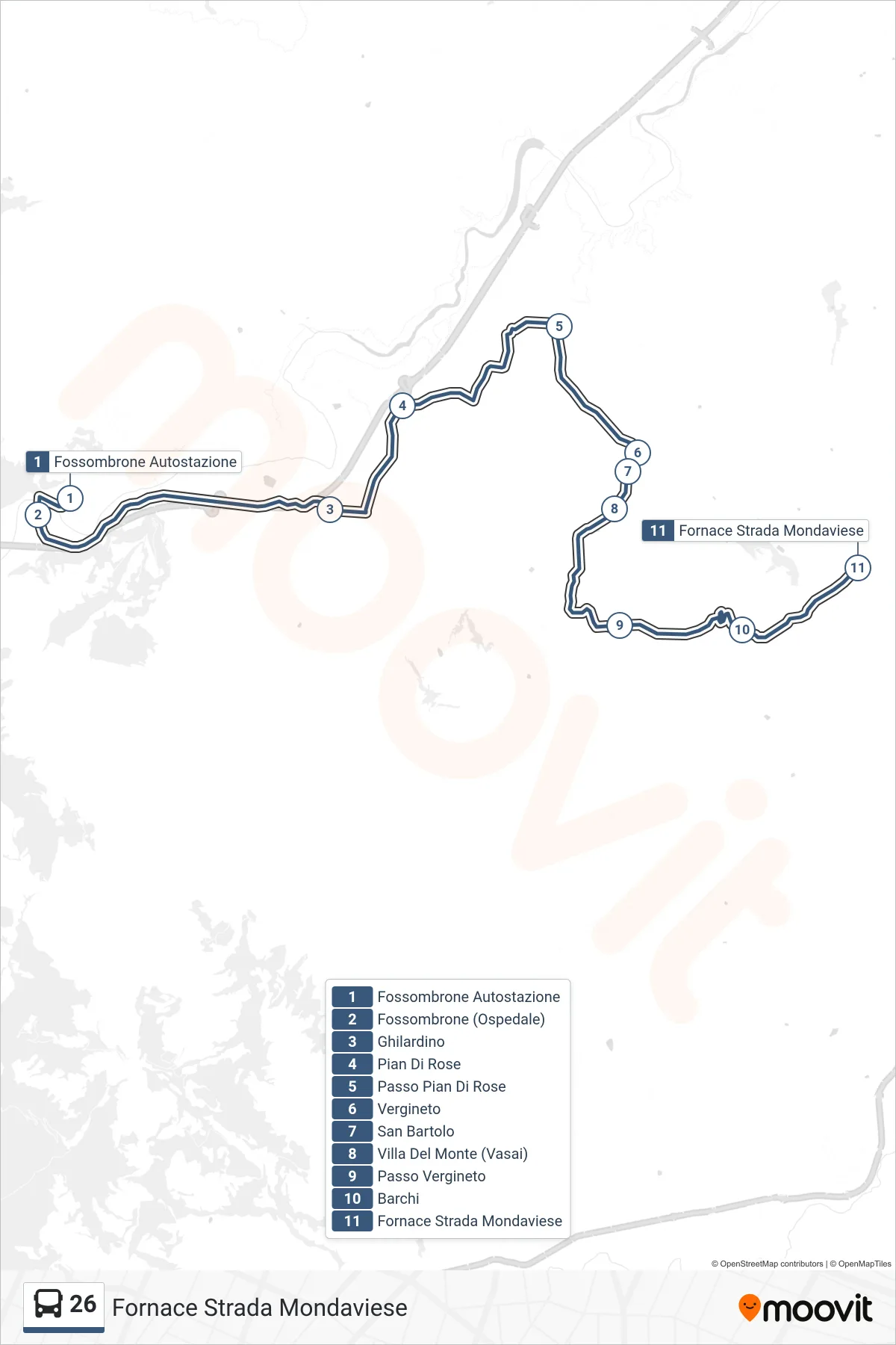 Linea 26 bus (Fornace Strada Mondaviese) - Percorsi e fermate sulla mappa