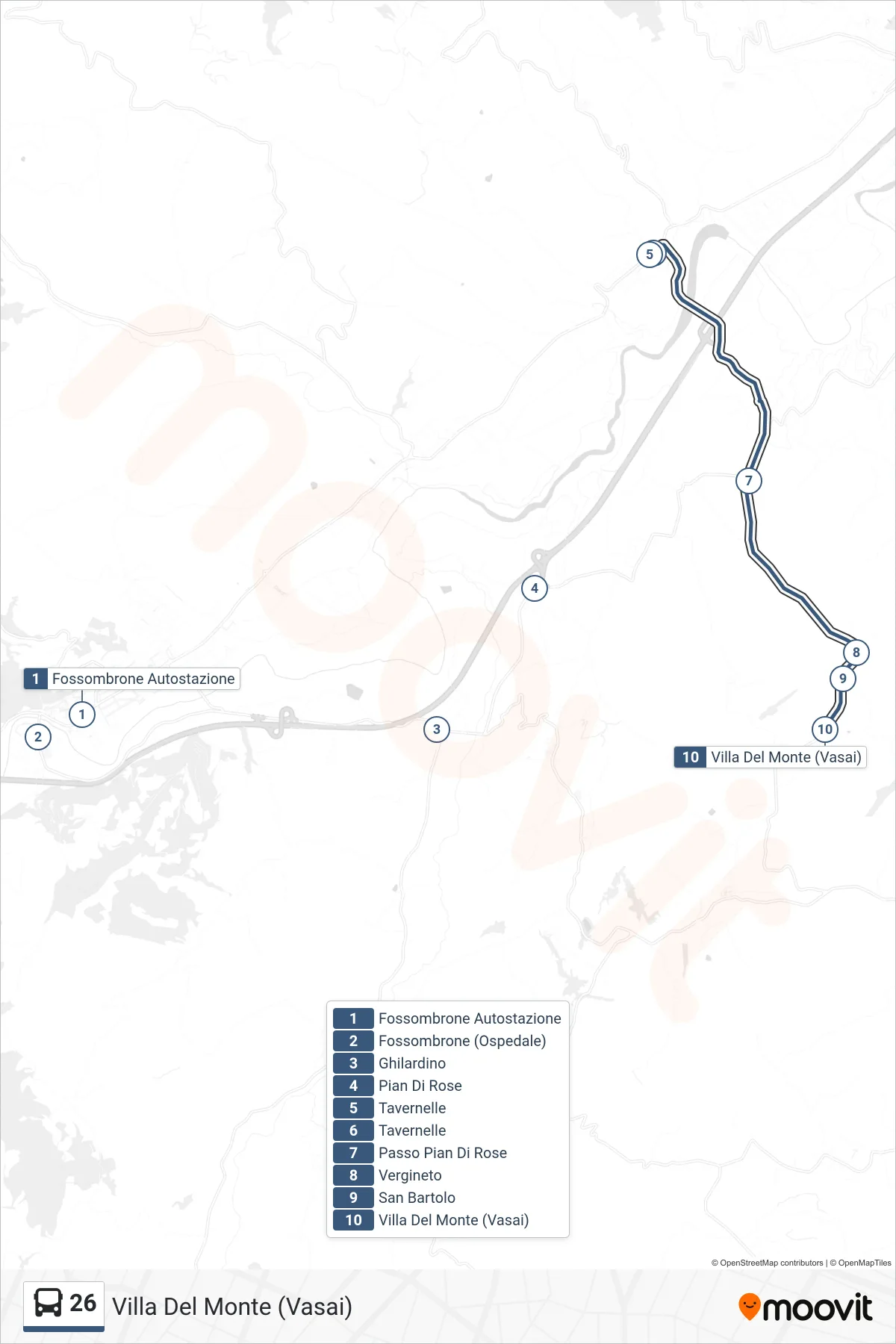 Linea 26  bus (Villa Del Monte (Vasai)) - Percorsi e fermate sulla mappa