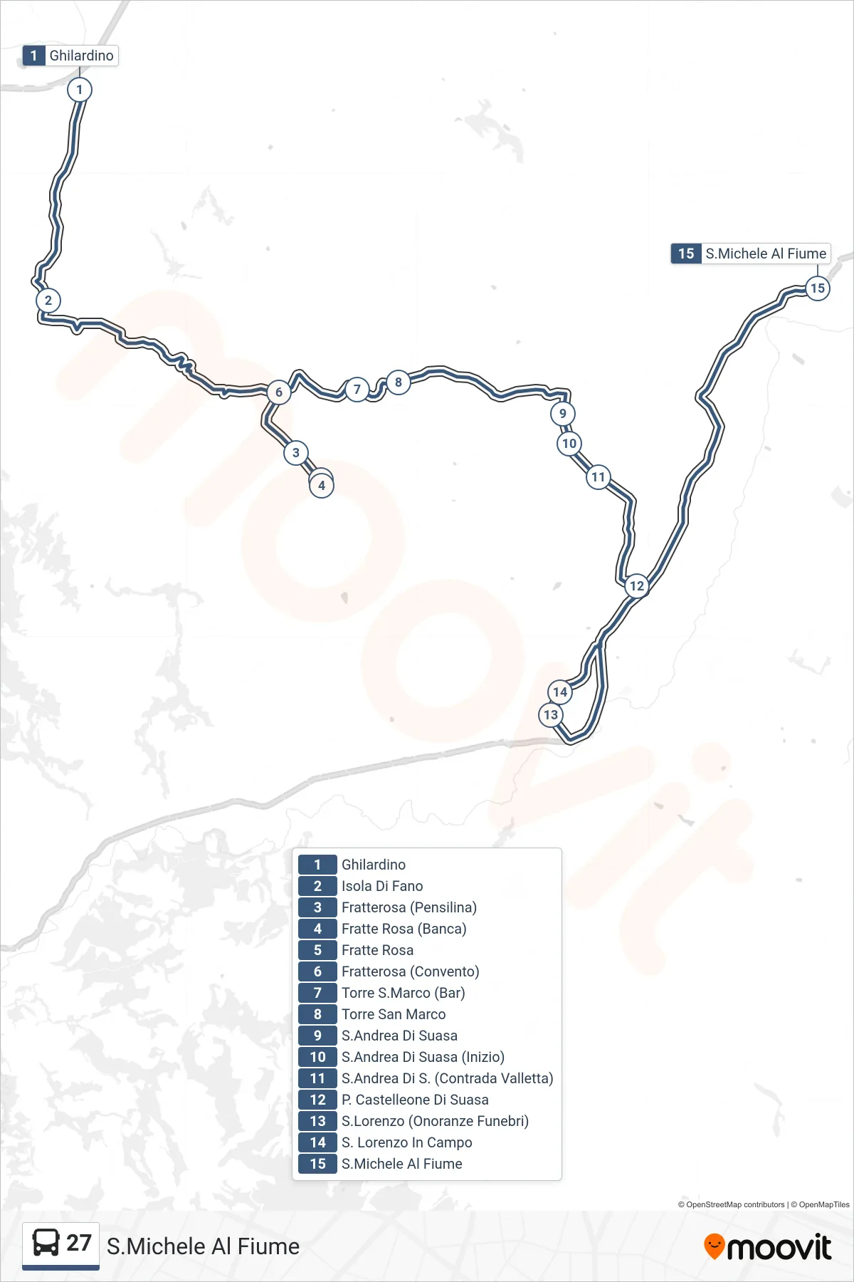 Linea 27 bus (S.Michele Al Fiume) - Percorsi e fermate sulla mappa
