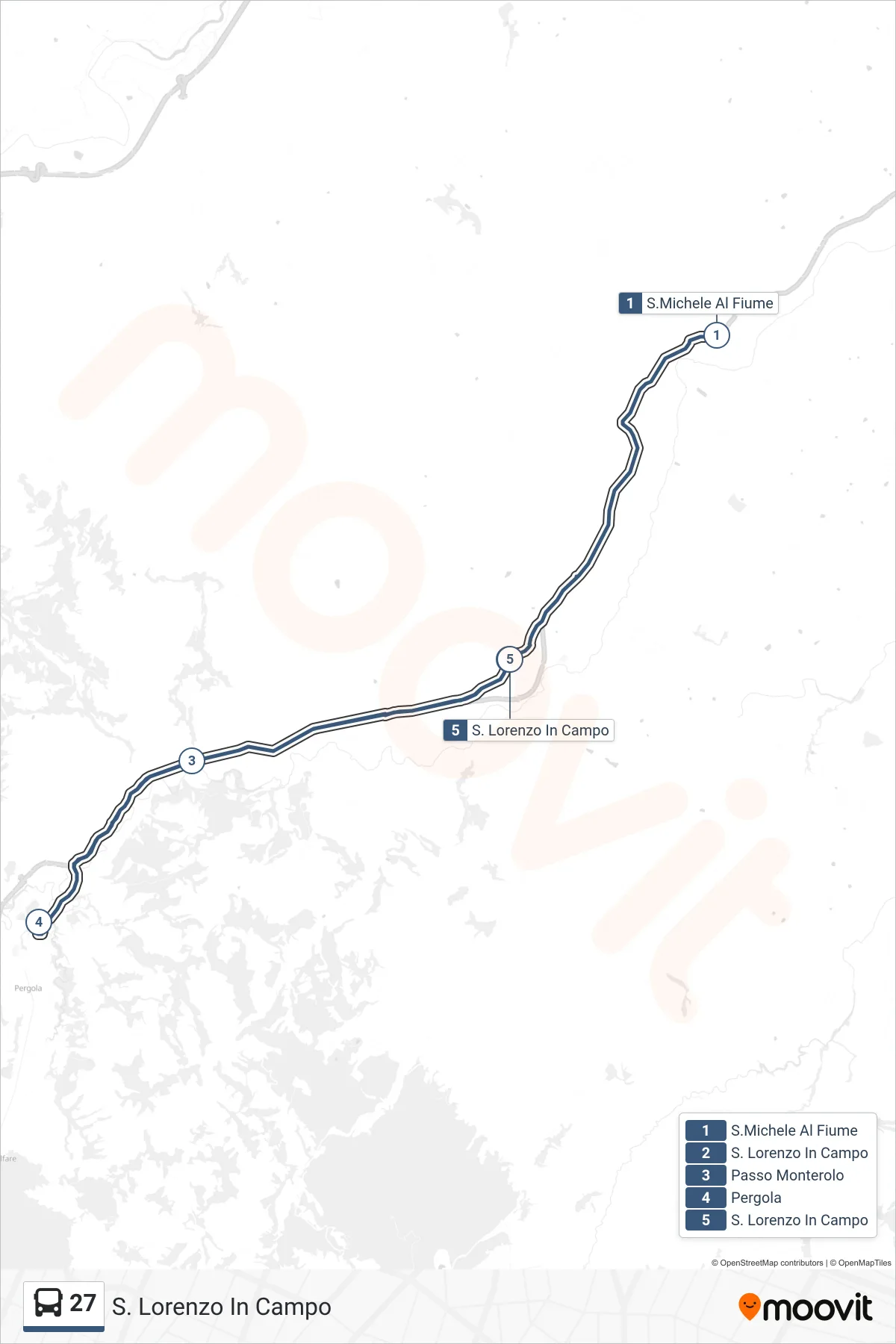 Linea 27 bus (S. Lorenzo In Campo) - Percorsi e fermate sulla mappa