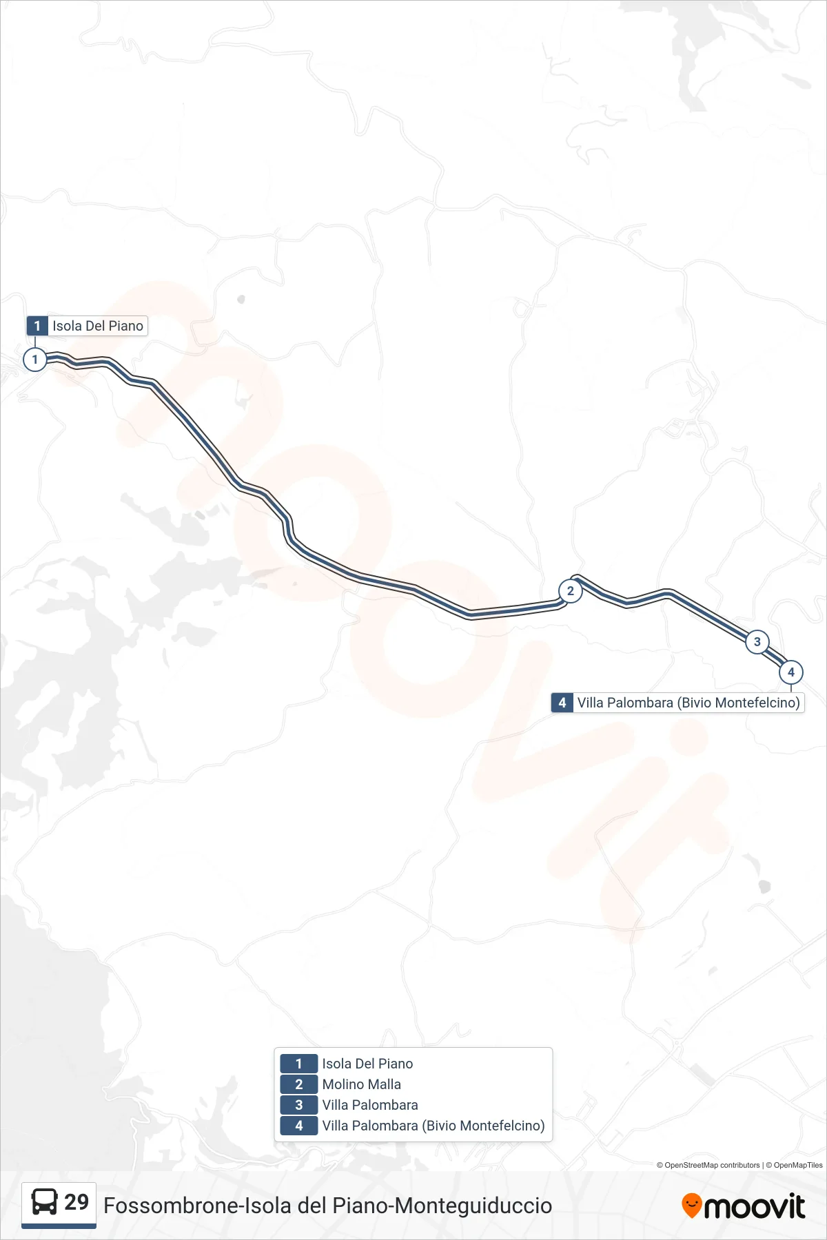 Linea 29 bus (Villa Palombara (Bivio Montefelcino)) - Percorsi e fermate sulla mappa