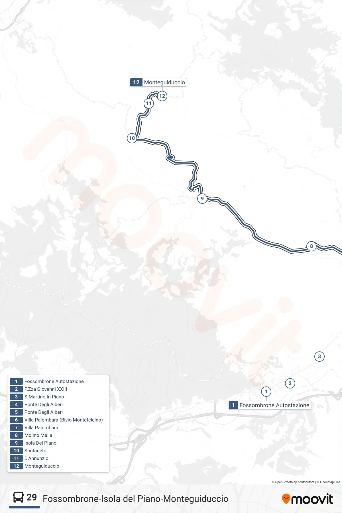 Linea 29  bus (Monteguiduccio) - Percorsi e fermate sulla mappa