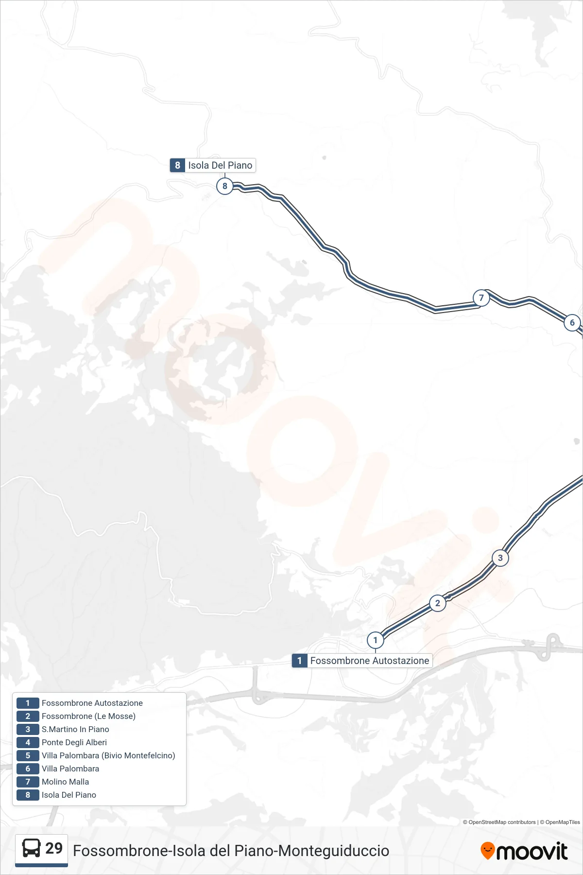 Linea 29 bus (Isola Del Piano) - Percorsi e fermate sulla mappa