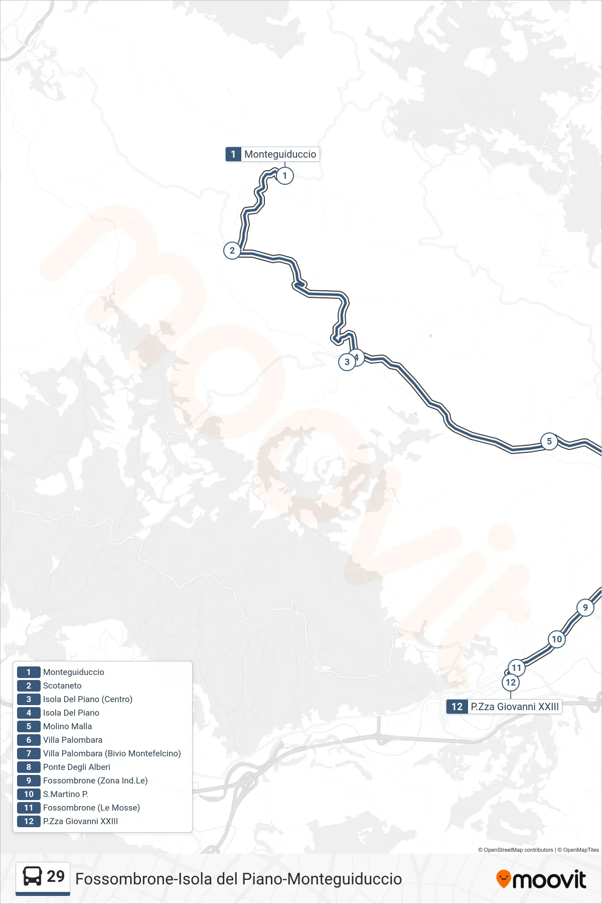 Linea 29 bus (P.Zza Giovanni XXIII) - Percorsi e fermate sulla mappa