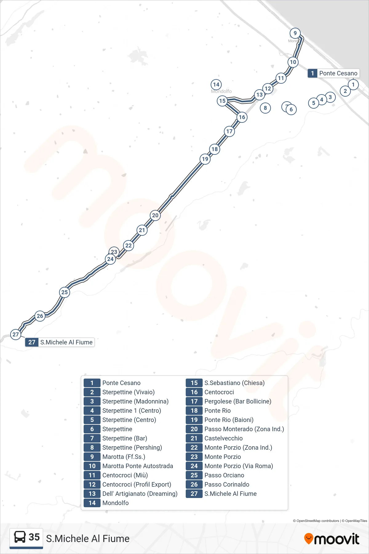Linea 35 bus (S.Michele Al Fiume) - Percorsi e fermate sulla mappa