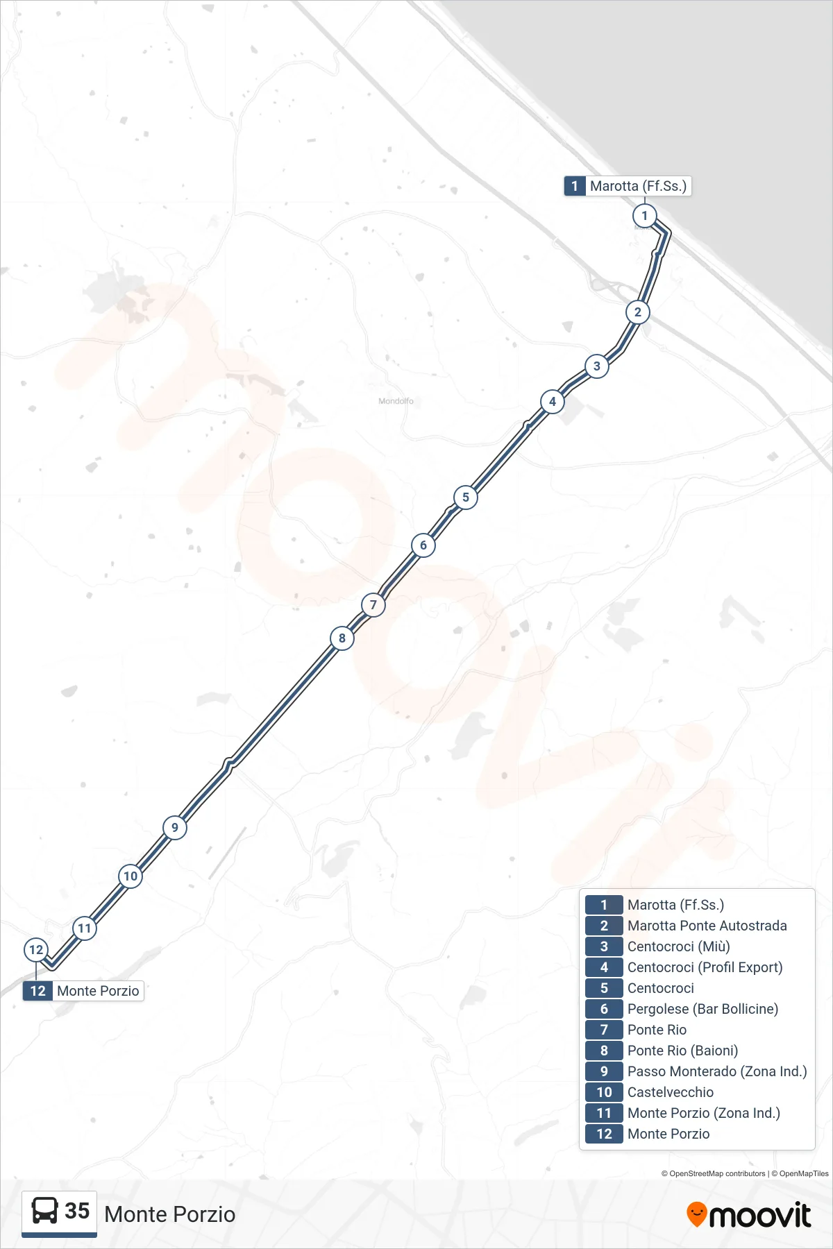 Linea 35 bus (Monte Porzio) - Percorsi e fermate sulla mappa
