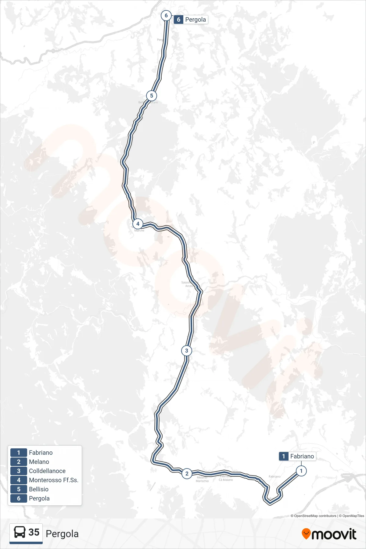 Linea 35  bus (Pergola) - Percorsi e fermate sulla mappa