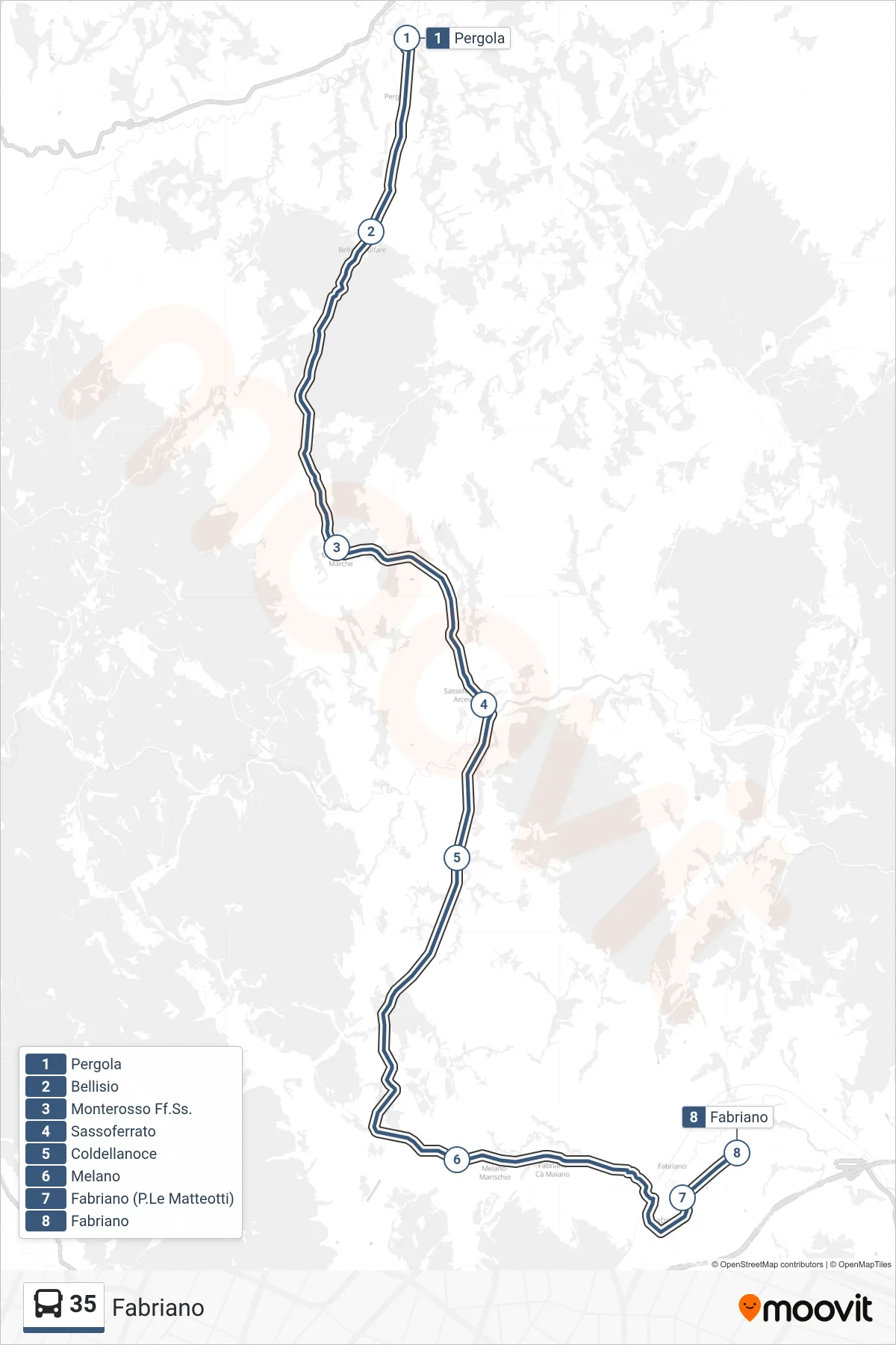 Linea 35  bus (Fabriano) - Percorsi e fermate sulla mappa