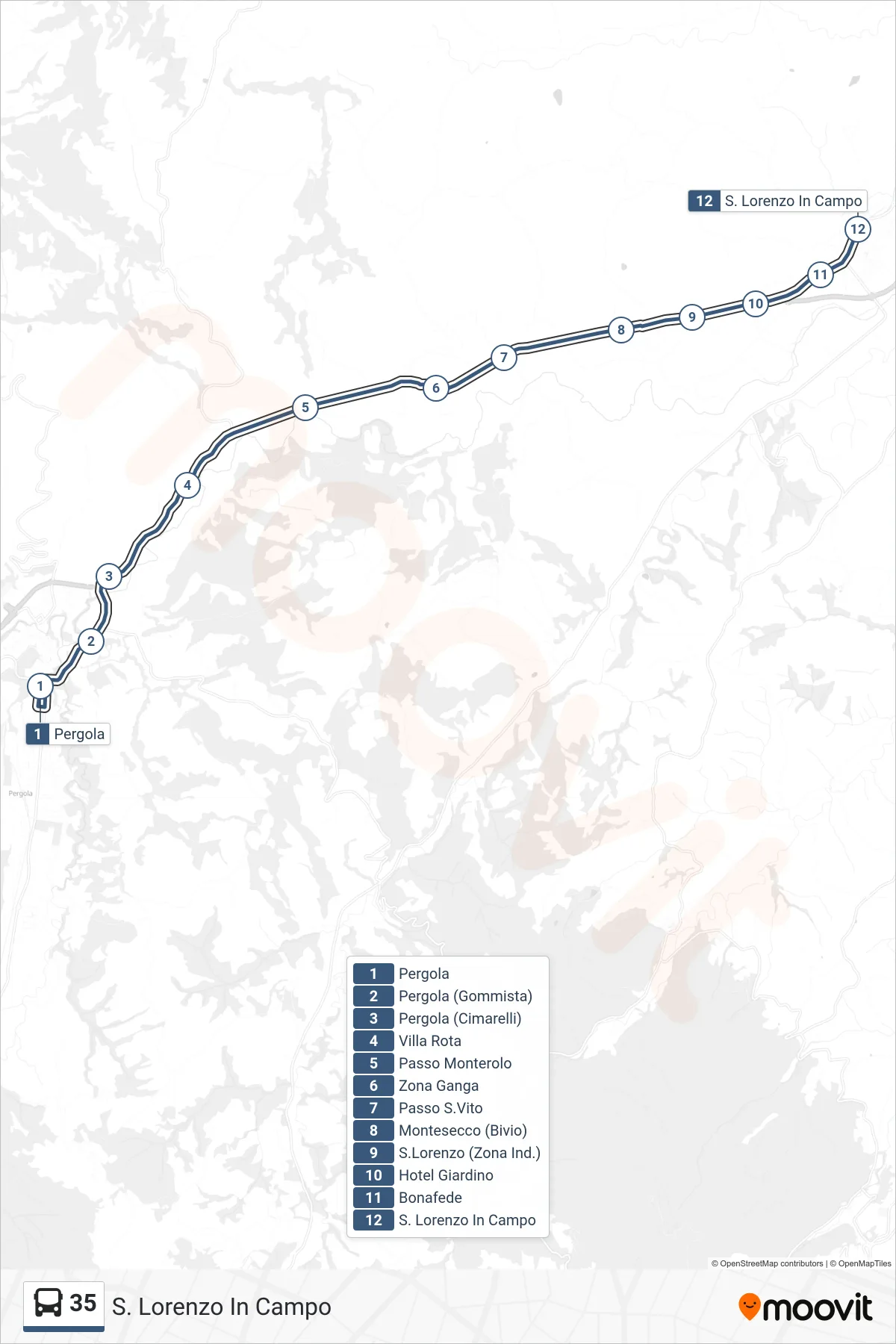 Linea 35 bus (S. Lorenzo In Campo) - Percorsi e fermate sulla mappa