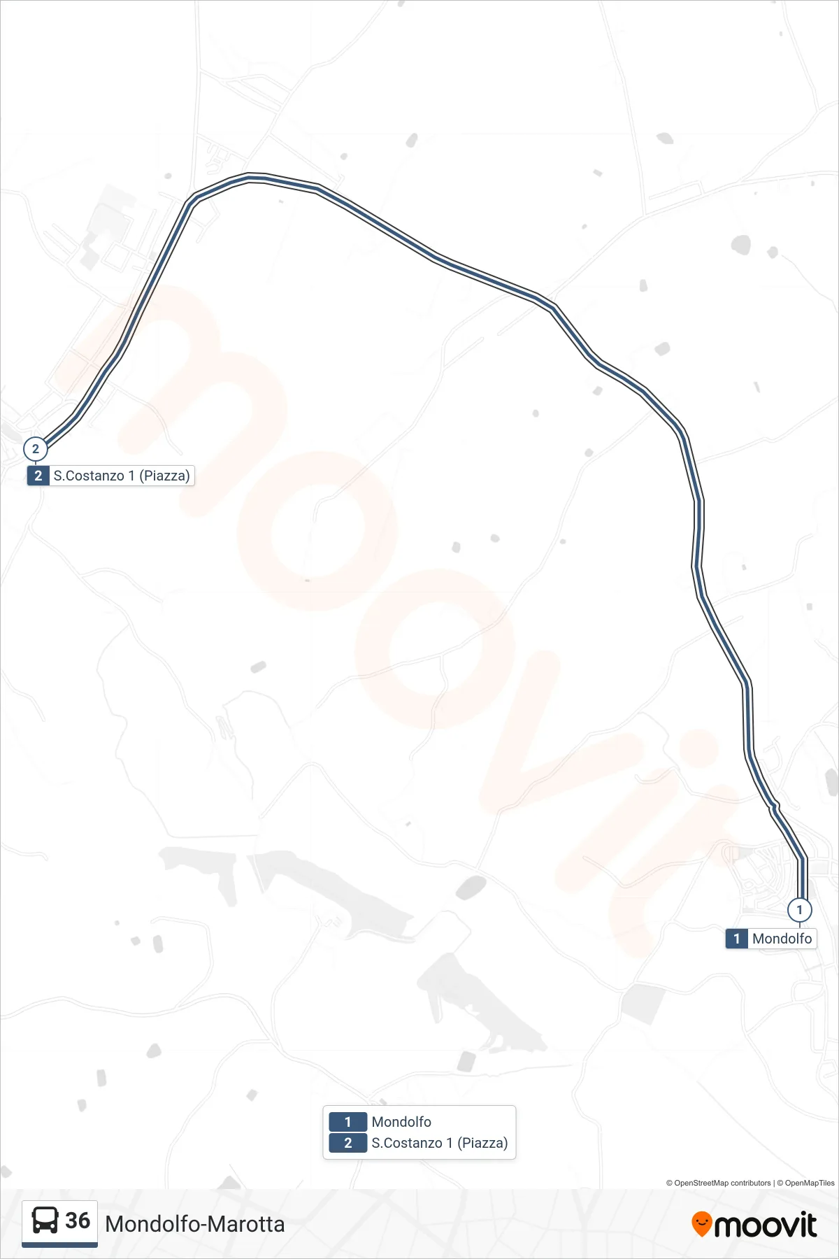 Linea 36  bus (S.Costanzo 1 (Piazza)) - Percorsi e fermate sulla mappa