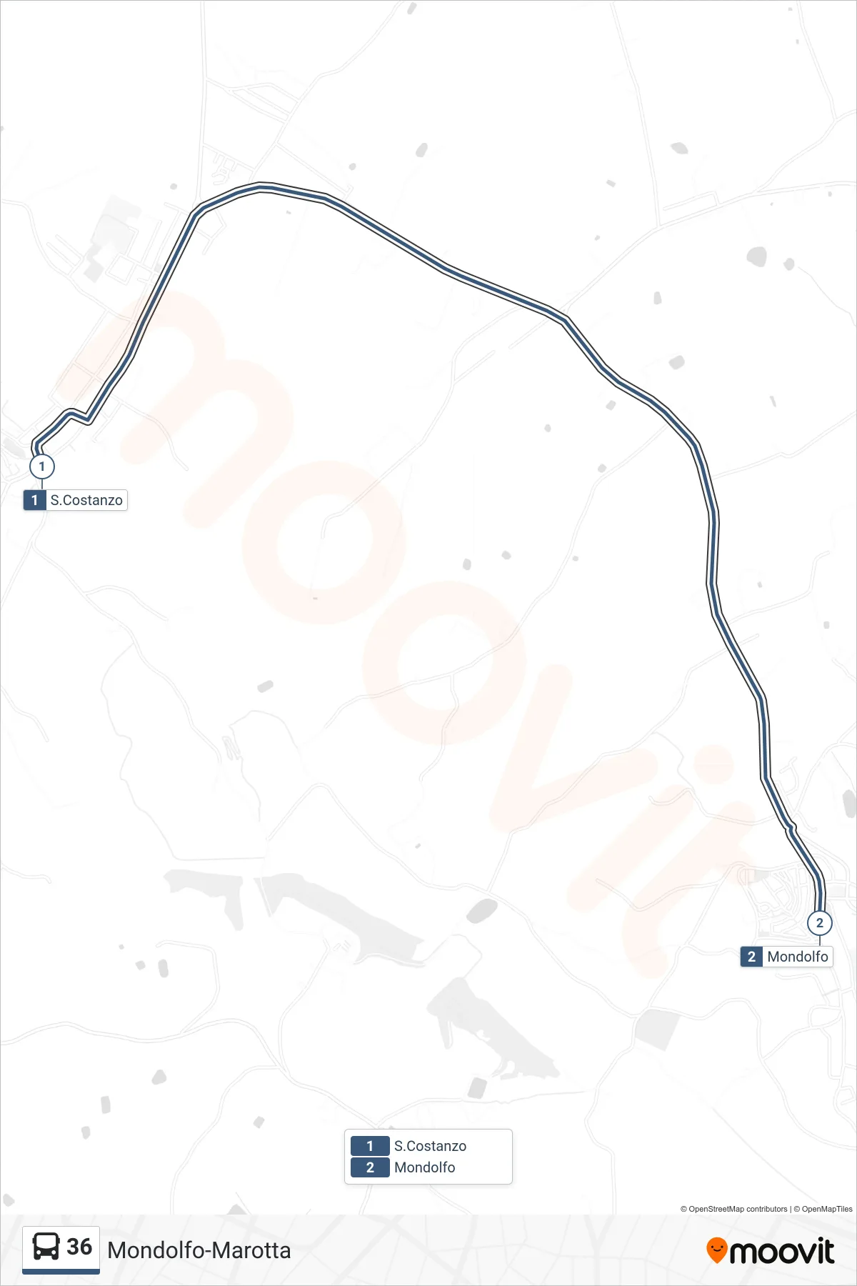 Linea 36 bus (Mondolfo) - Percorsi e fermate sulla mappa