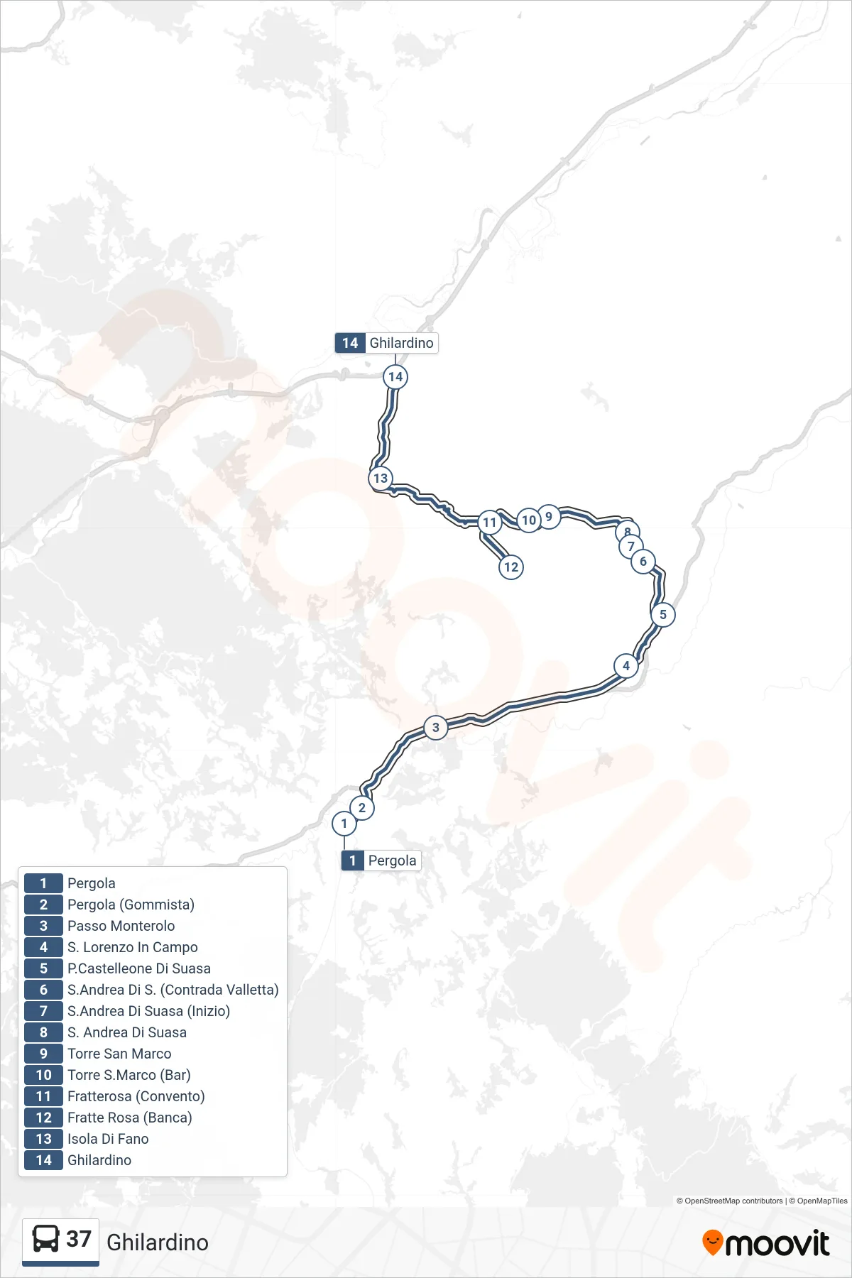 Linea 37 bus (Ghilardino) - Percorsi e fermate sulla mappa