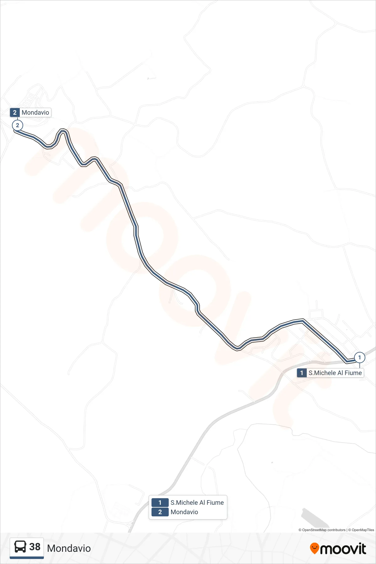 Linea 38 bus (Mondavio) - Percorsi e fermate sulla mappa