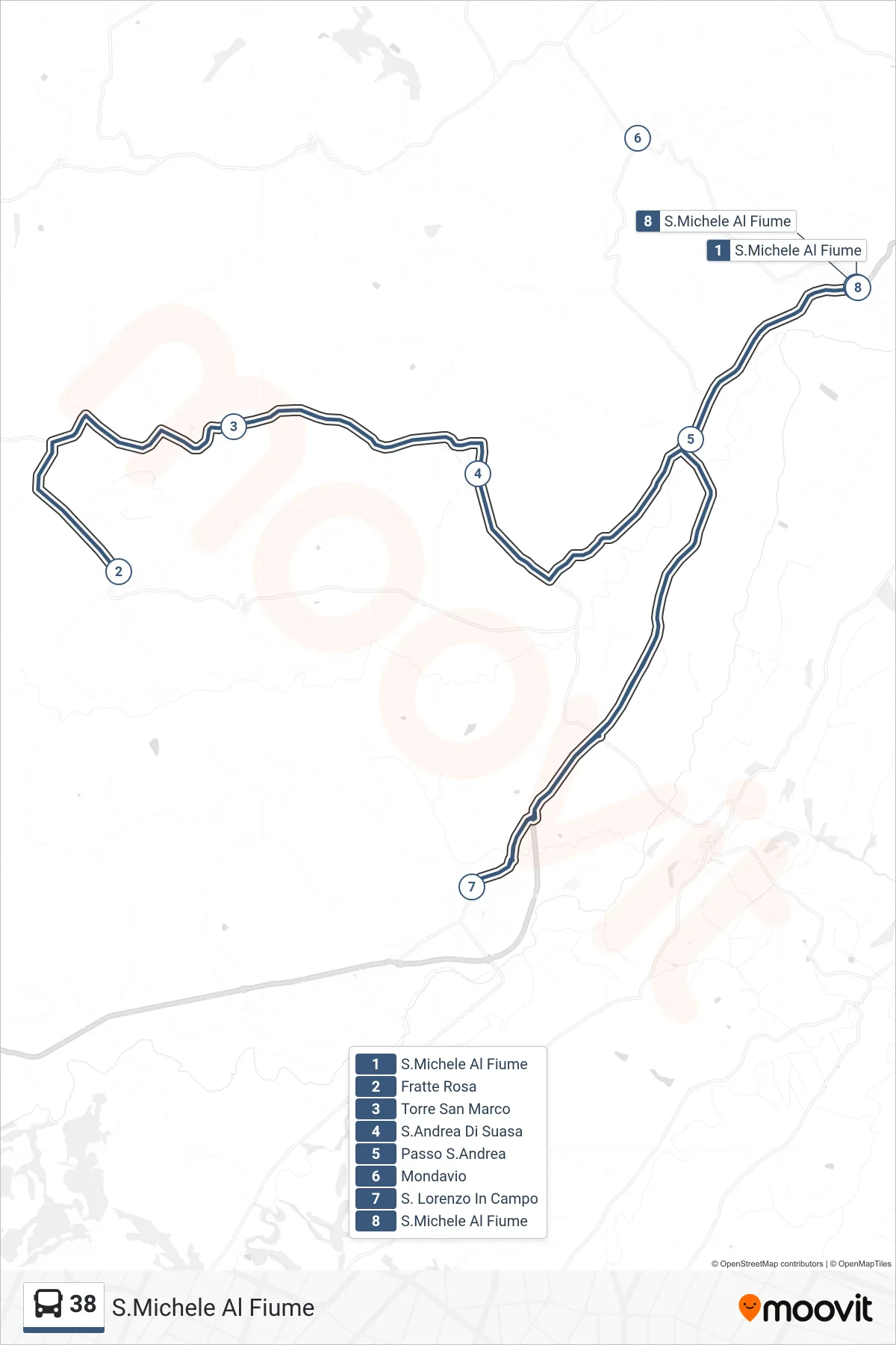 Linea 38  bus (S.Michele Al Fiume) - Percorsi e fermate sulla mappa
