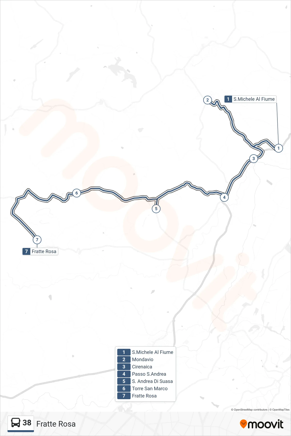 38 bus Line (Fratte Rosa) route and stops on a map