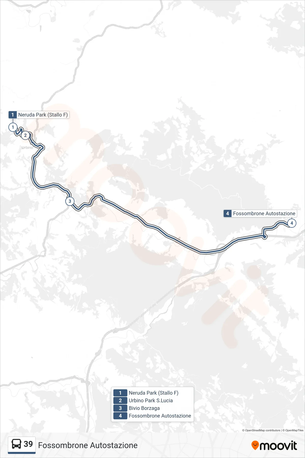 Linea 39  bus (Fossombrone Autostazione) - Percorsi e fermate sulla mappa