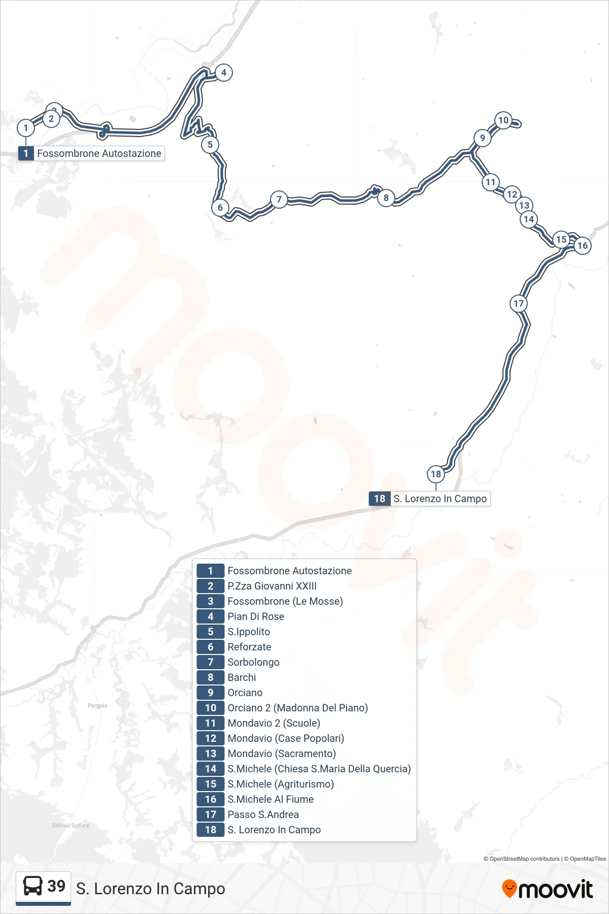 Linea 39  bus (S. Lorenzo In Campo) - Percorsi e fermate sulla mappa