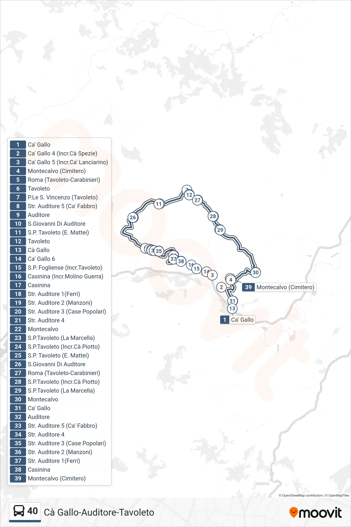 Linea 40 bus (Cà Gallo) - Percorsi e fermate sulla mappa