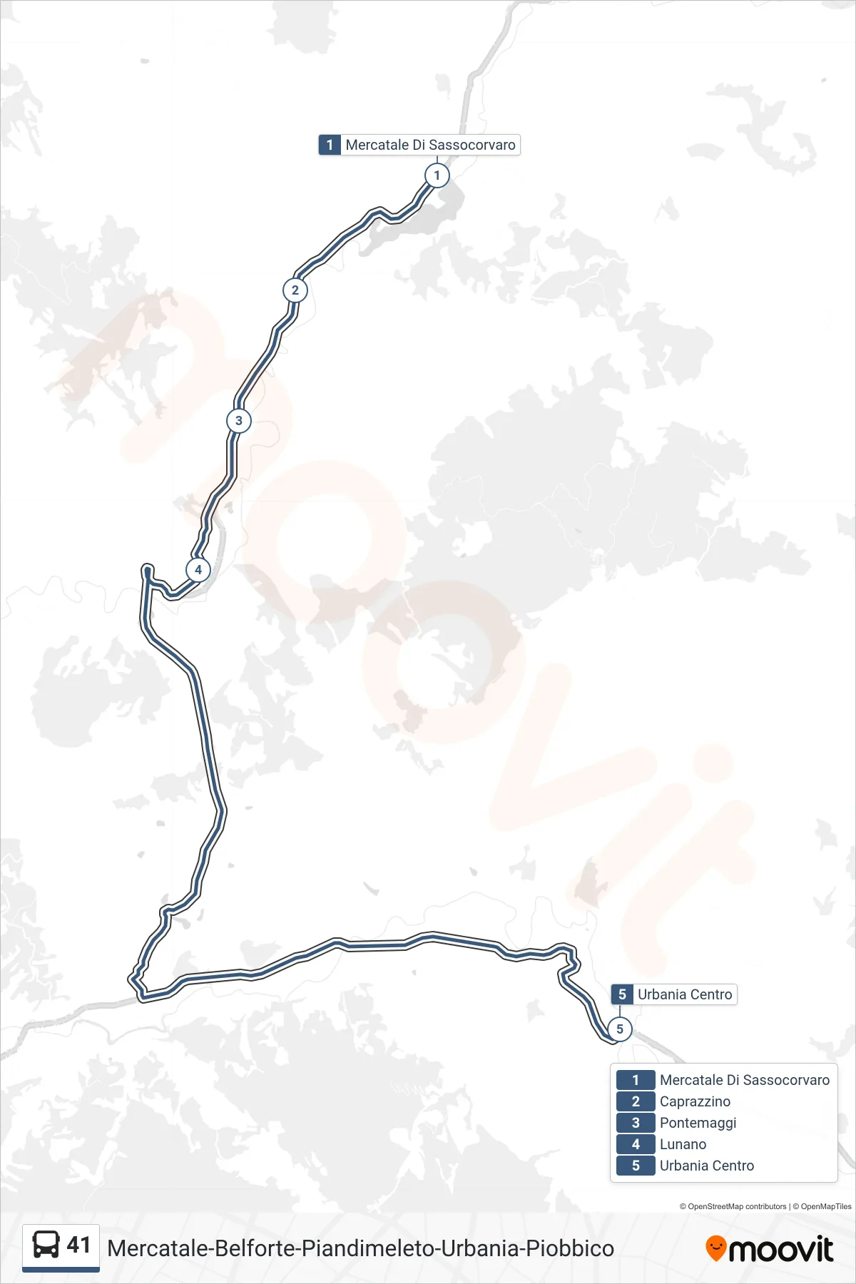 Linea 41 bus (Urbania Centro) - Percorsi e fermate sulla mappa