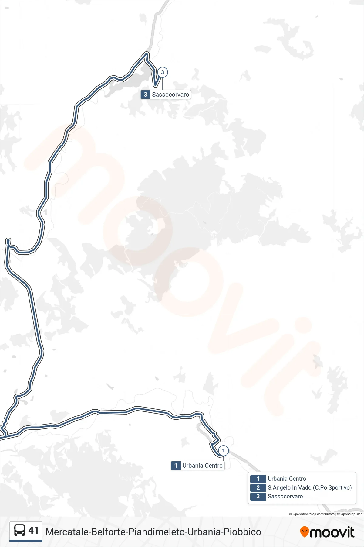 Linea 41 bus (Sassocorvaro) - Percorsi e fermate sulla mappa