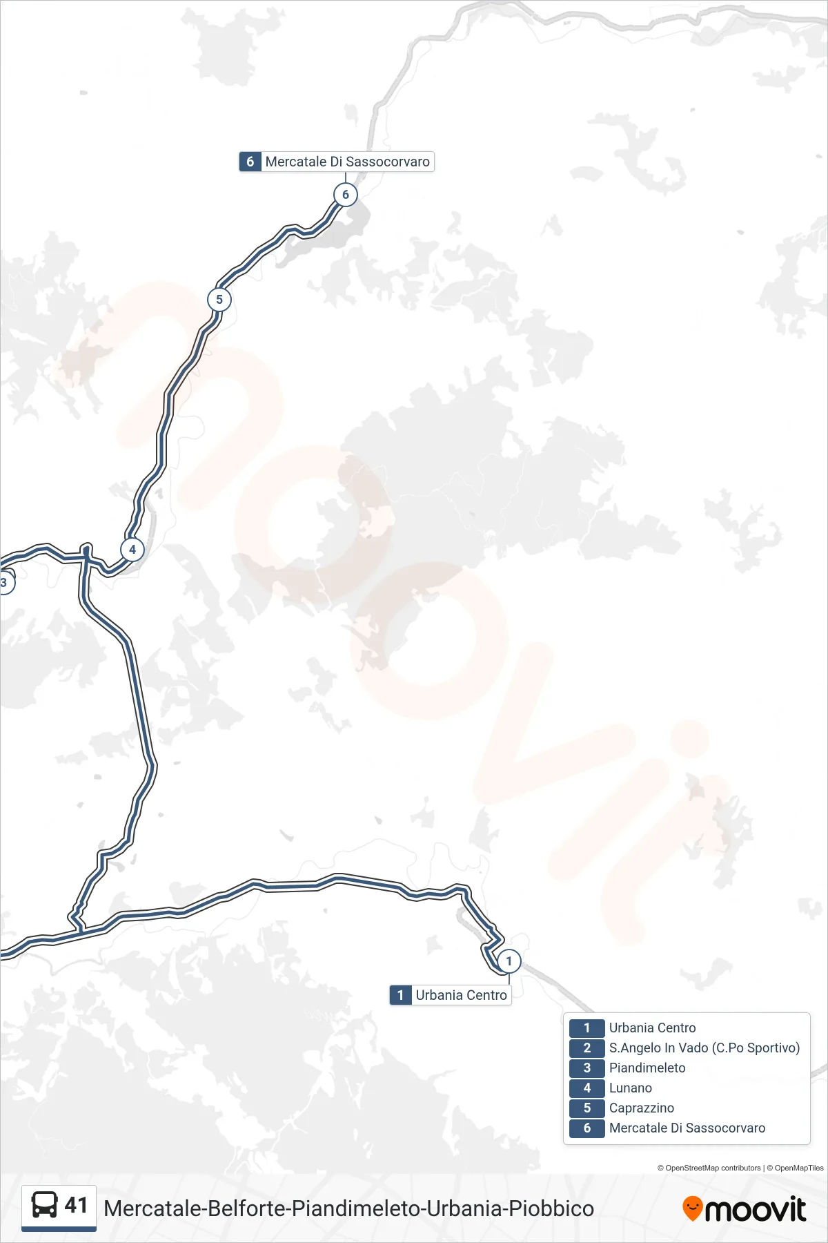 Linea 41 bus (Mercatale Di Sassocorvaro) - Percorsi e fermate sulla mappa