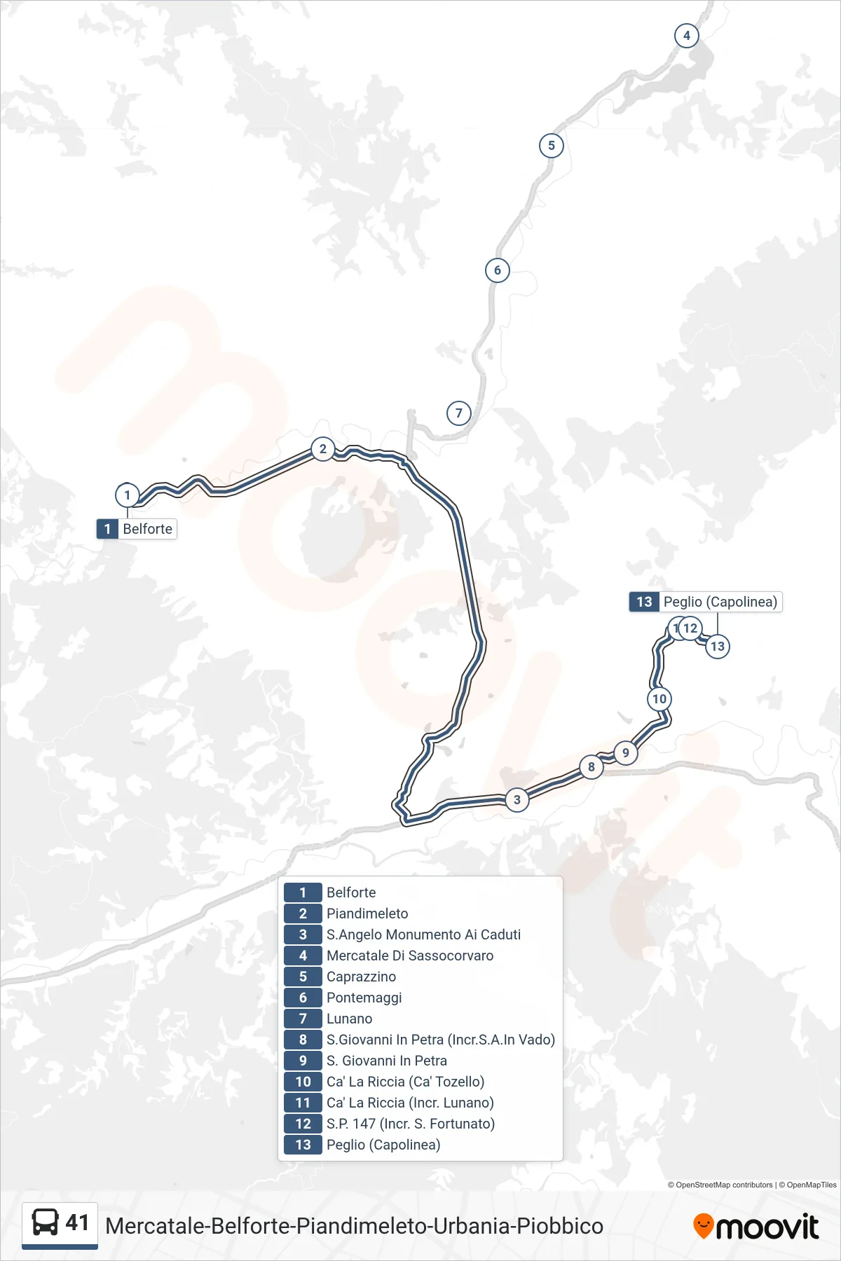 Linea 41 bus (Peglio (Capolinea)) - Percorsi e fermate sulla mappa