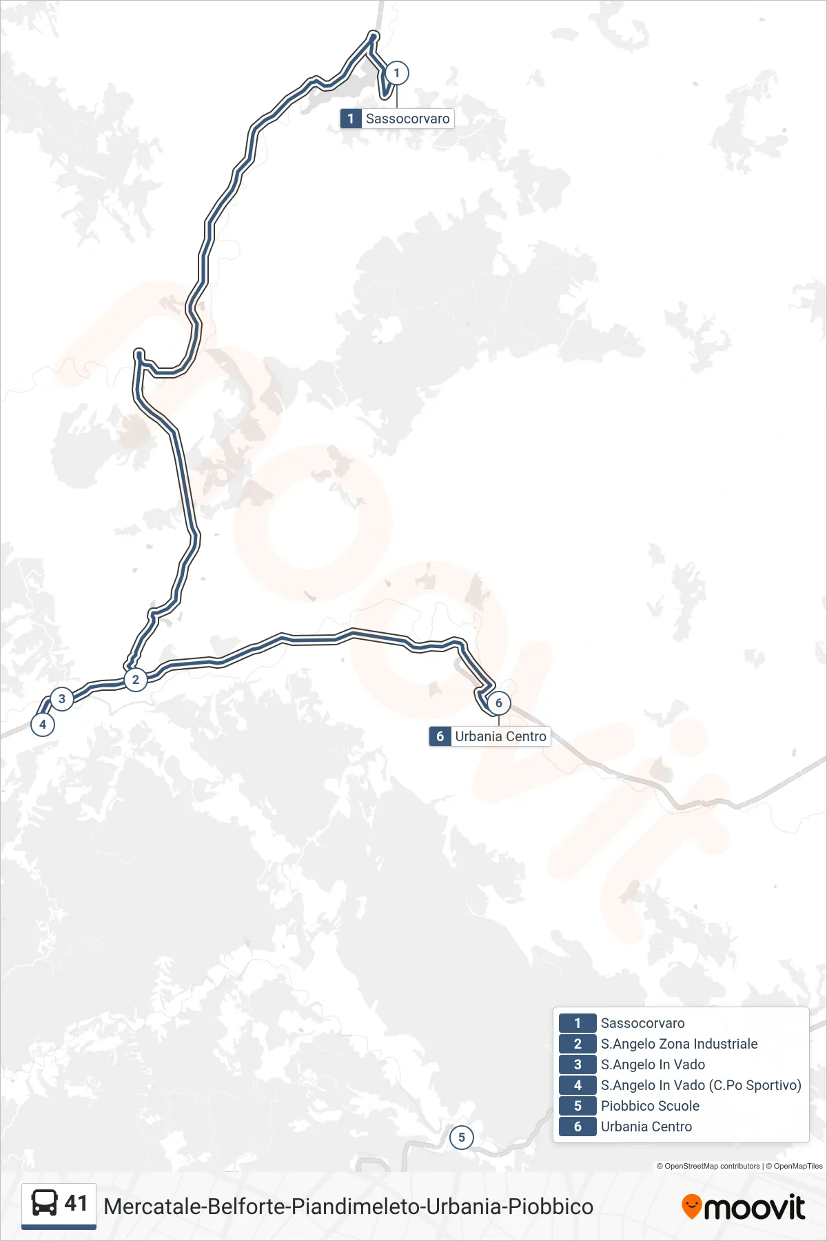 Linea 41  bus (Urbania Centro) - Percorsi e fermate sulla mappa