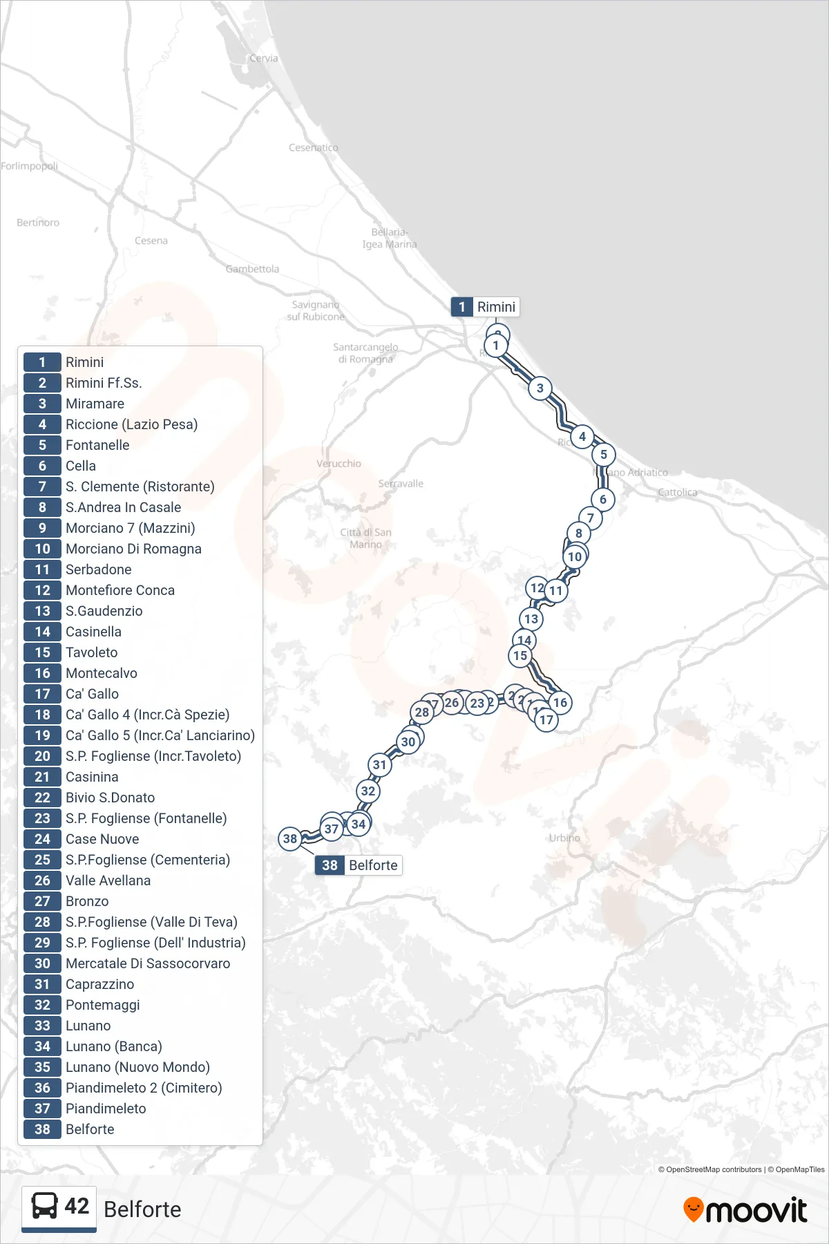 Linea 42 bus (Belforte) - Percorsi e fermate sulla mappa