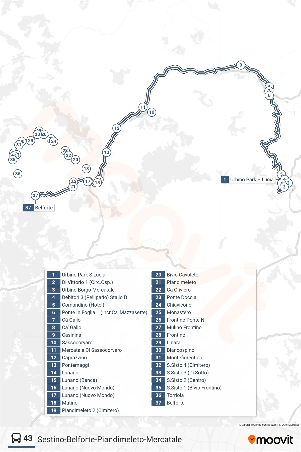 Linea 43 bus (Belforte) - Percorsi e fermate sulla mappa