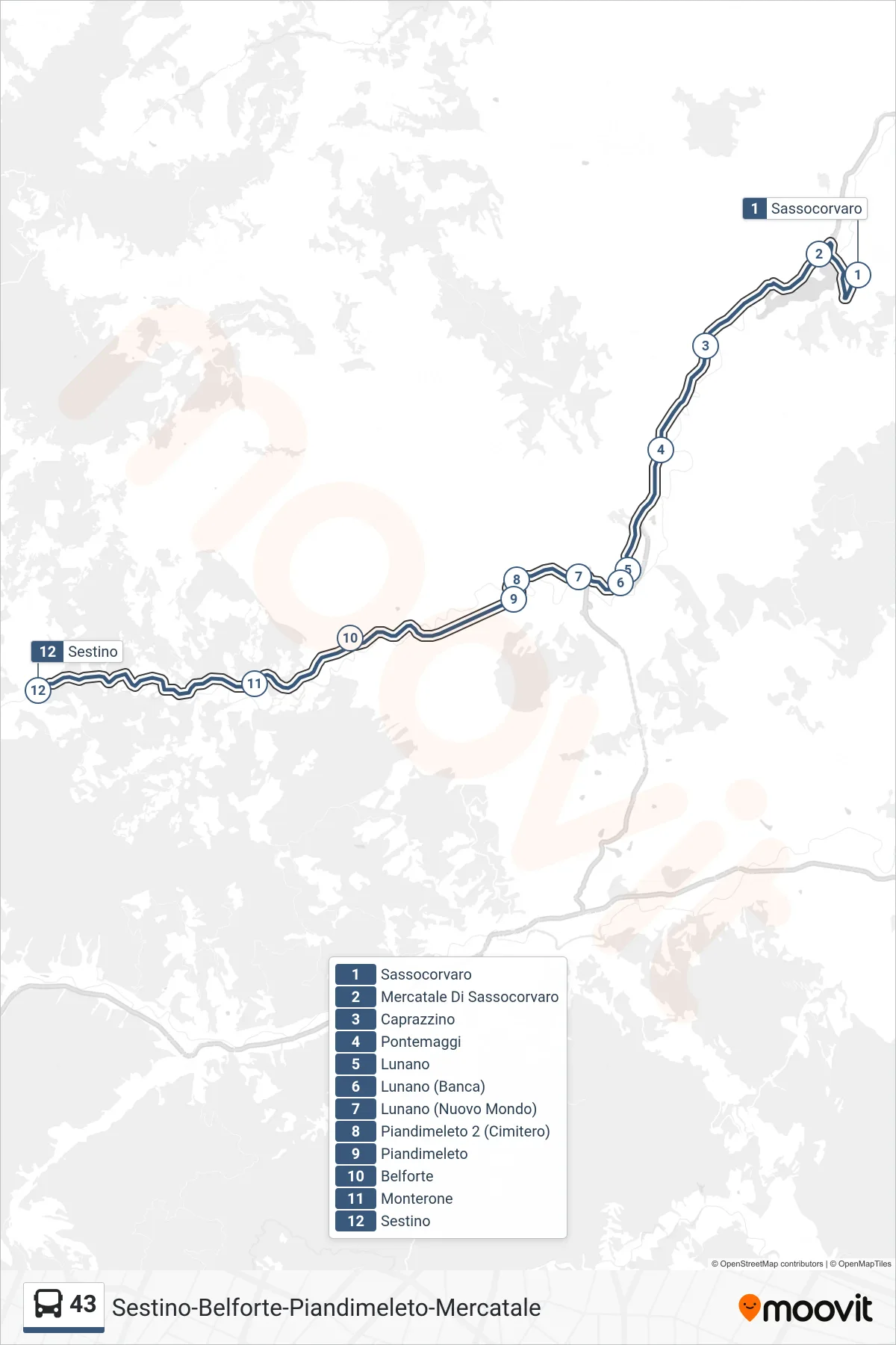 Linea 43  bus (Sestino) - Percorsi e fermate sulla mappa