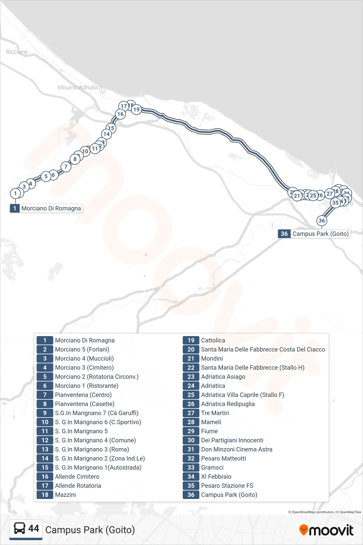 Linea 44  bus (Campus Park (Goito)) - Percorsi e fermate sulla mappa