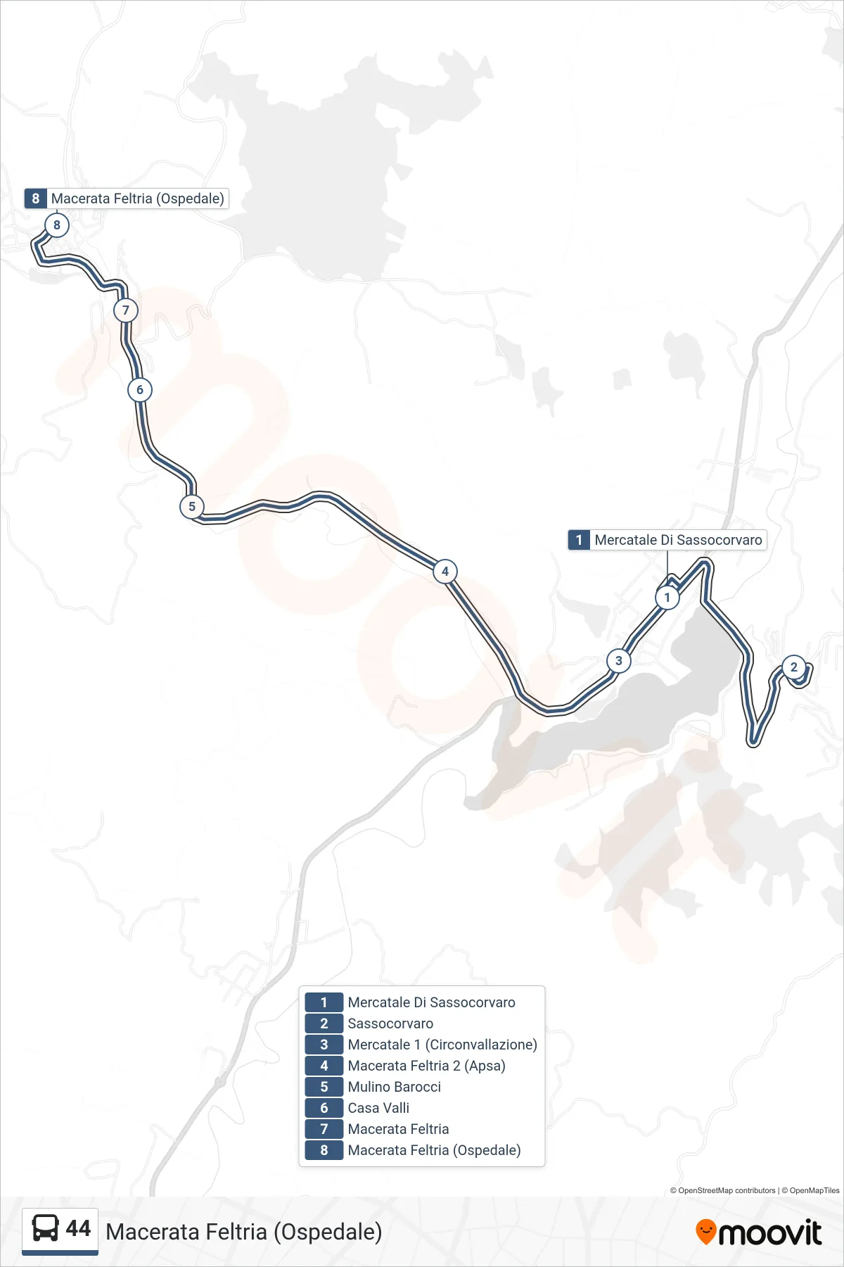Linea 44 bus (Macerata Feltria (Ospedale)) - Percorsi e fermate sulla mappa