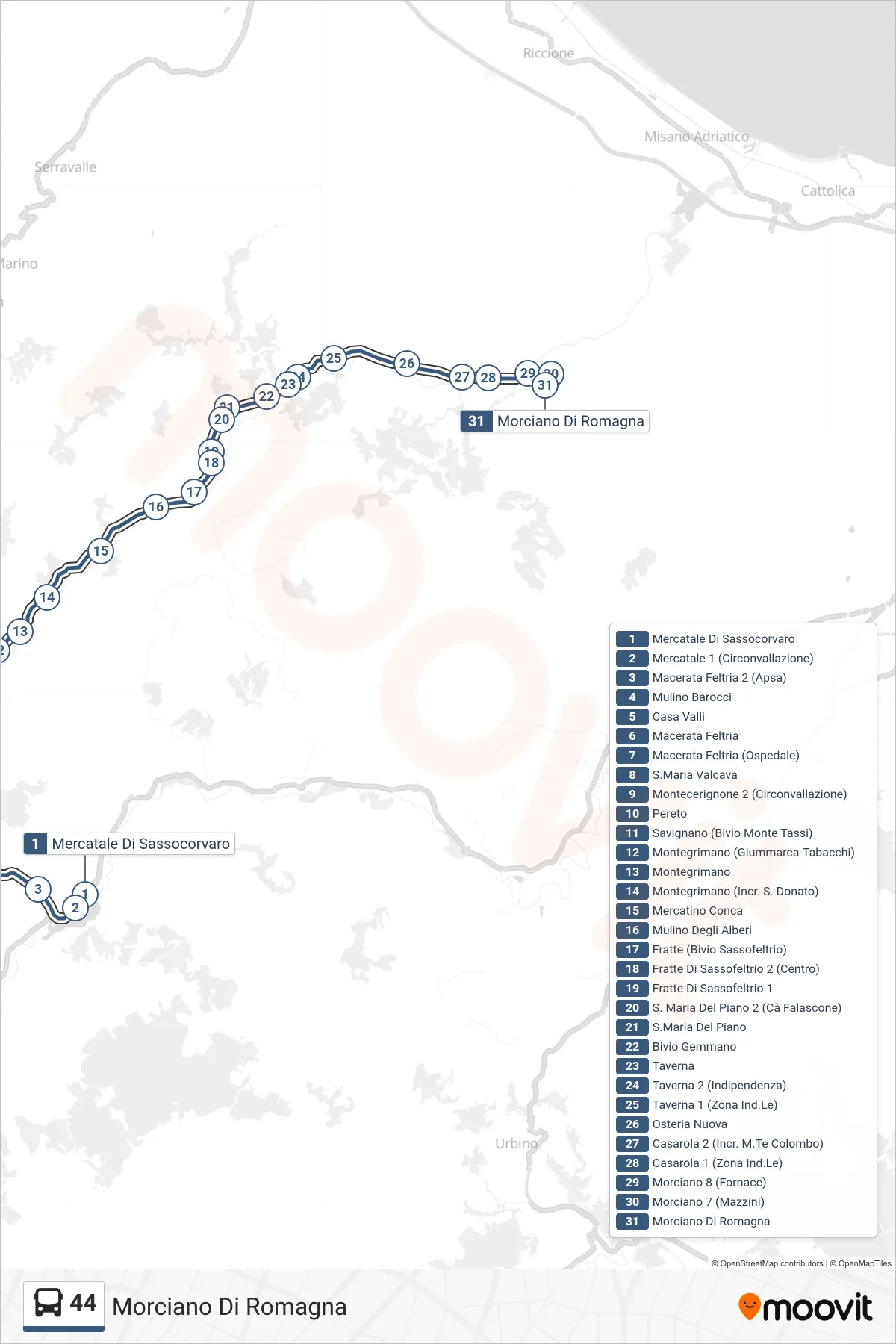Linea 44 bus (Morciano Di Romagna) - Percorsi e fermate sulla mappa
