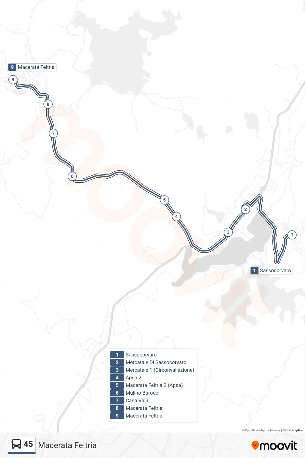 Linea 45 bus (Macerata Feltria) - Percorsi e fermate sulla mappa