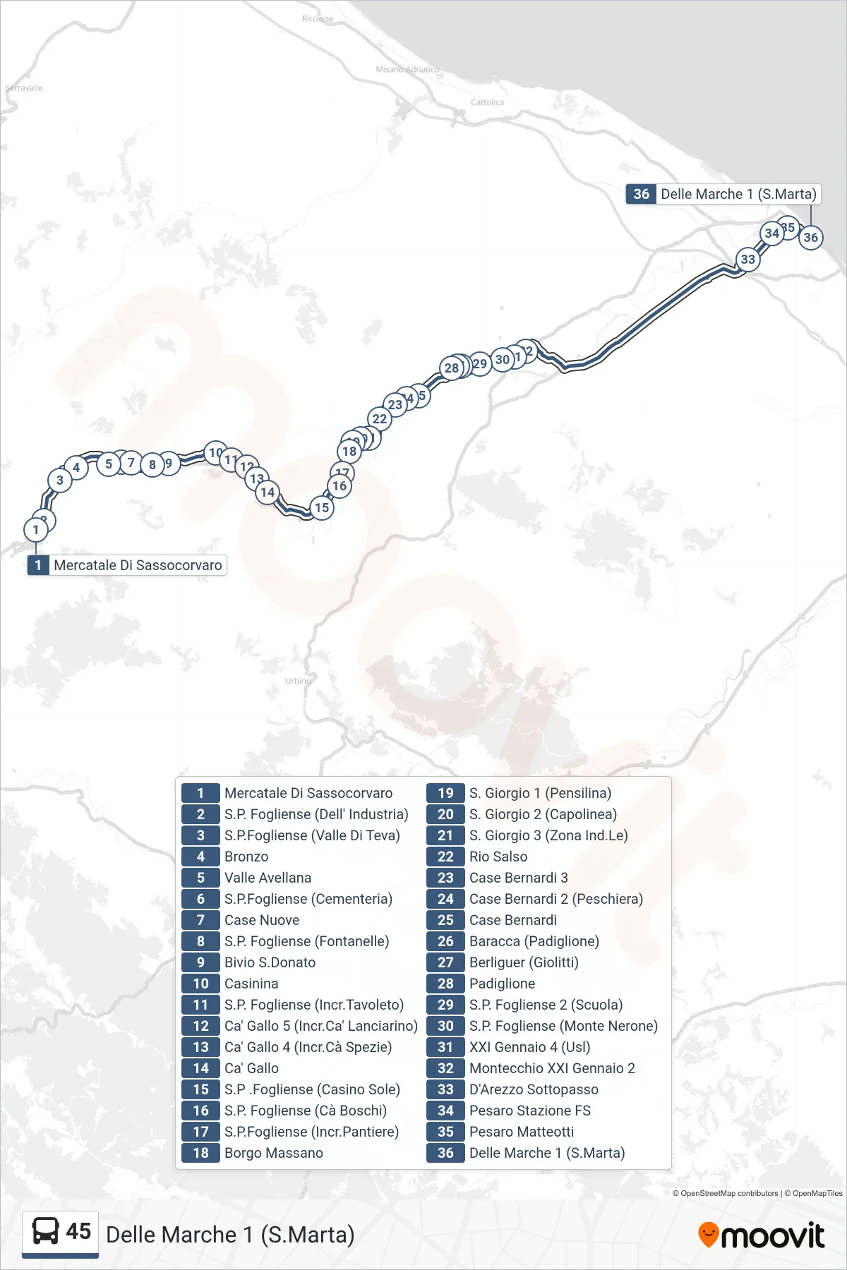 Linea 45 bus (Delle Marche 1 (S.Marta)) - Percorsi e fermate sulla mappa