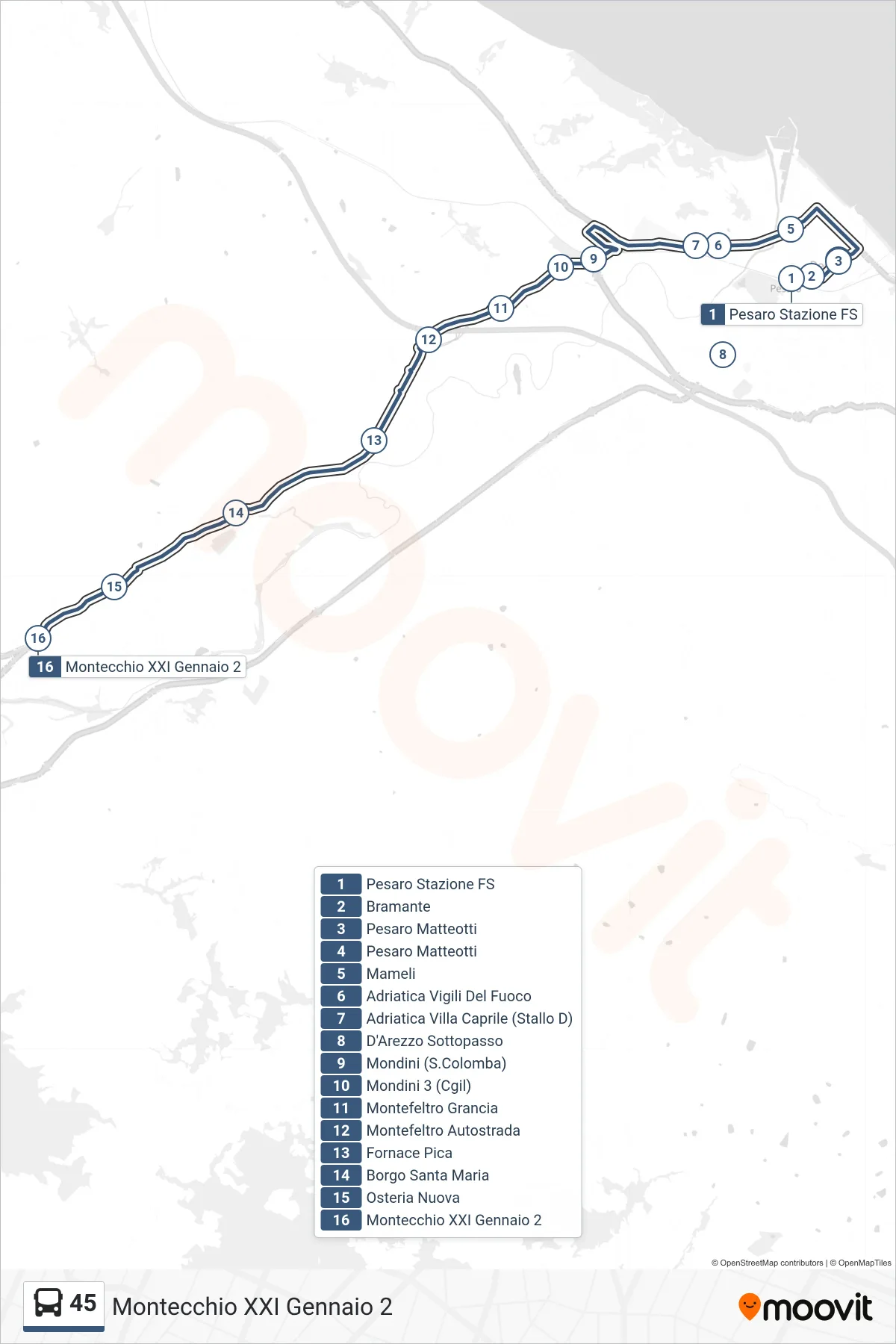 Linea 45  bus (Montecchio XXI Gennaio 2) - Percorsi e fermate sulla mappa