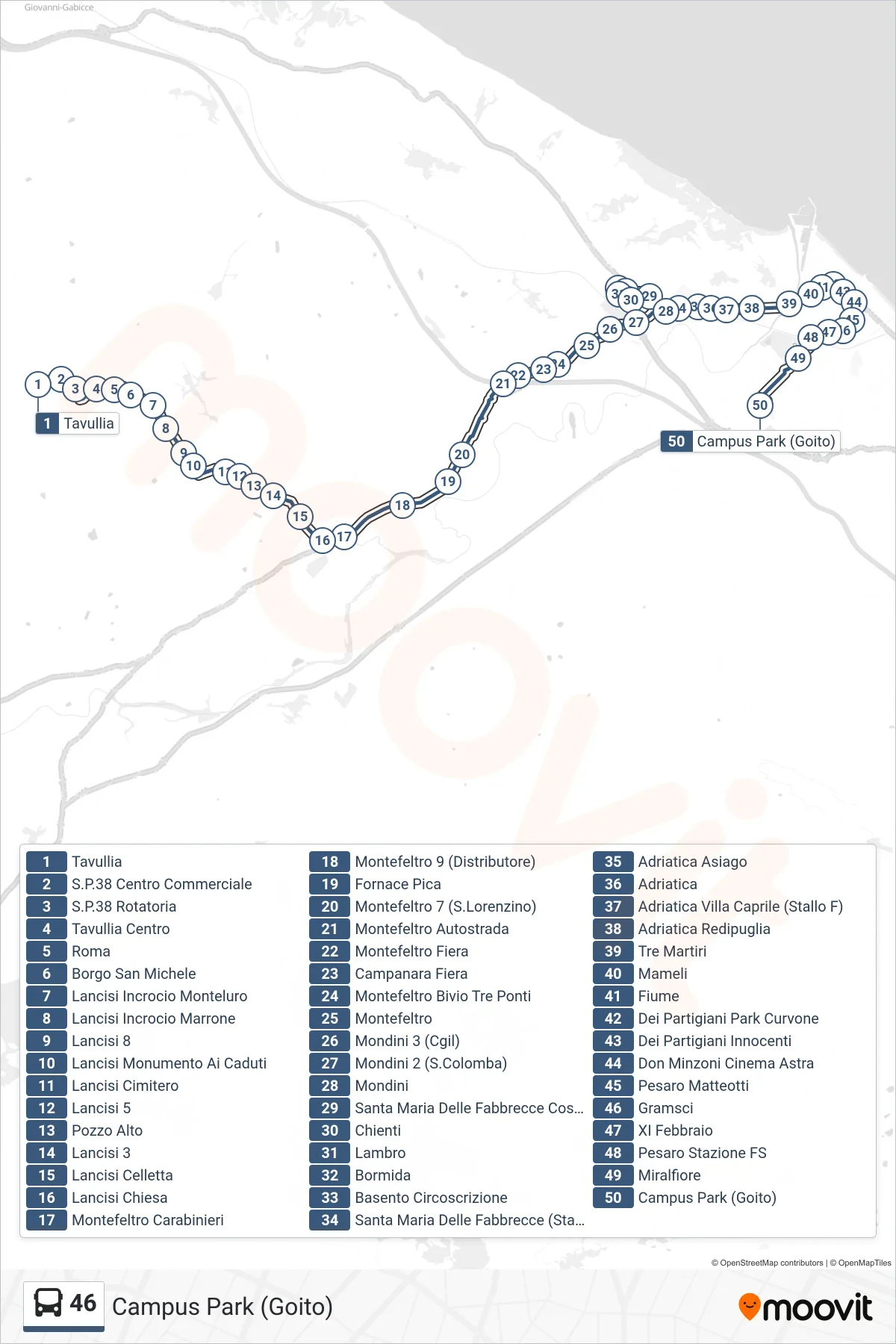 Linea 46 bus (Campus Park (Goito)) - Percorsi e fermate sulla mappa