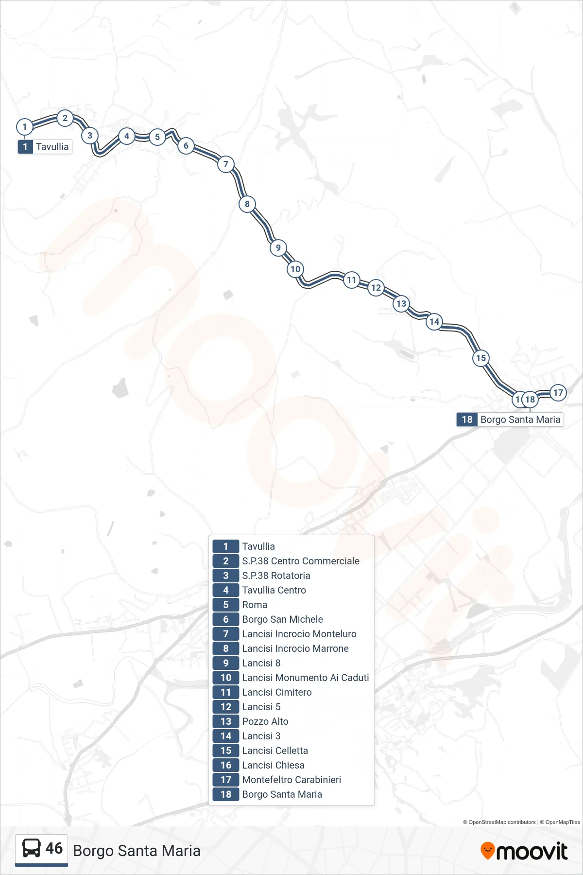 Linea 46 bus (Borgo Santa Maria) - Percorsi e fermate sulla mappa