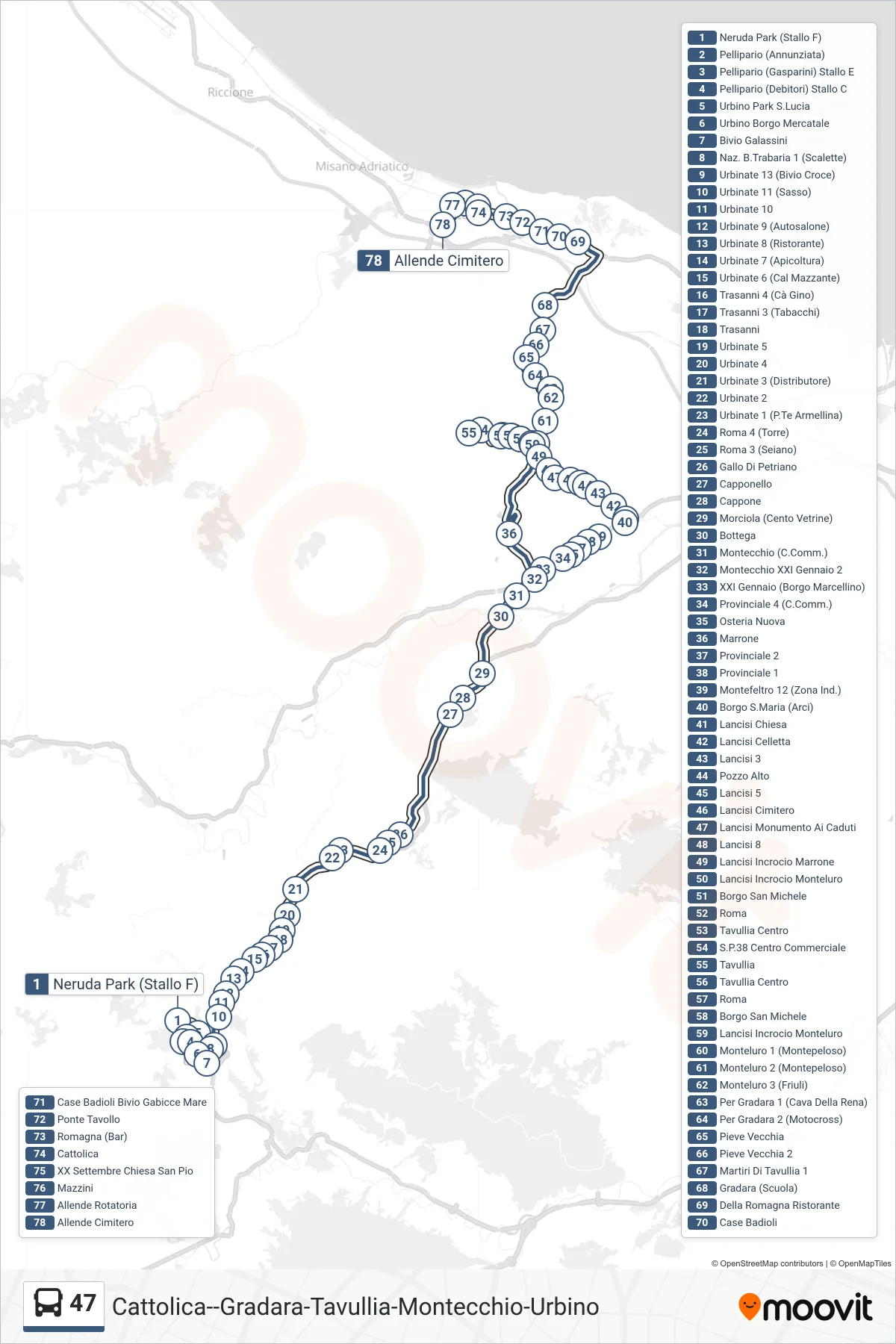 Linea 47 bus (Allende Cimitero) - Percorsi e fermate sulla mappa