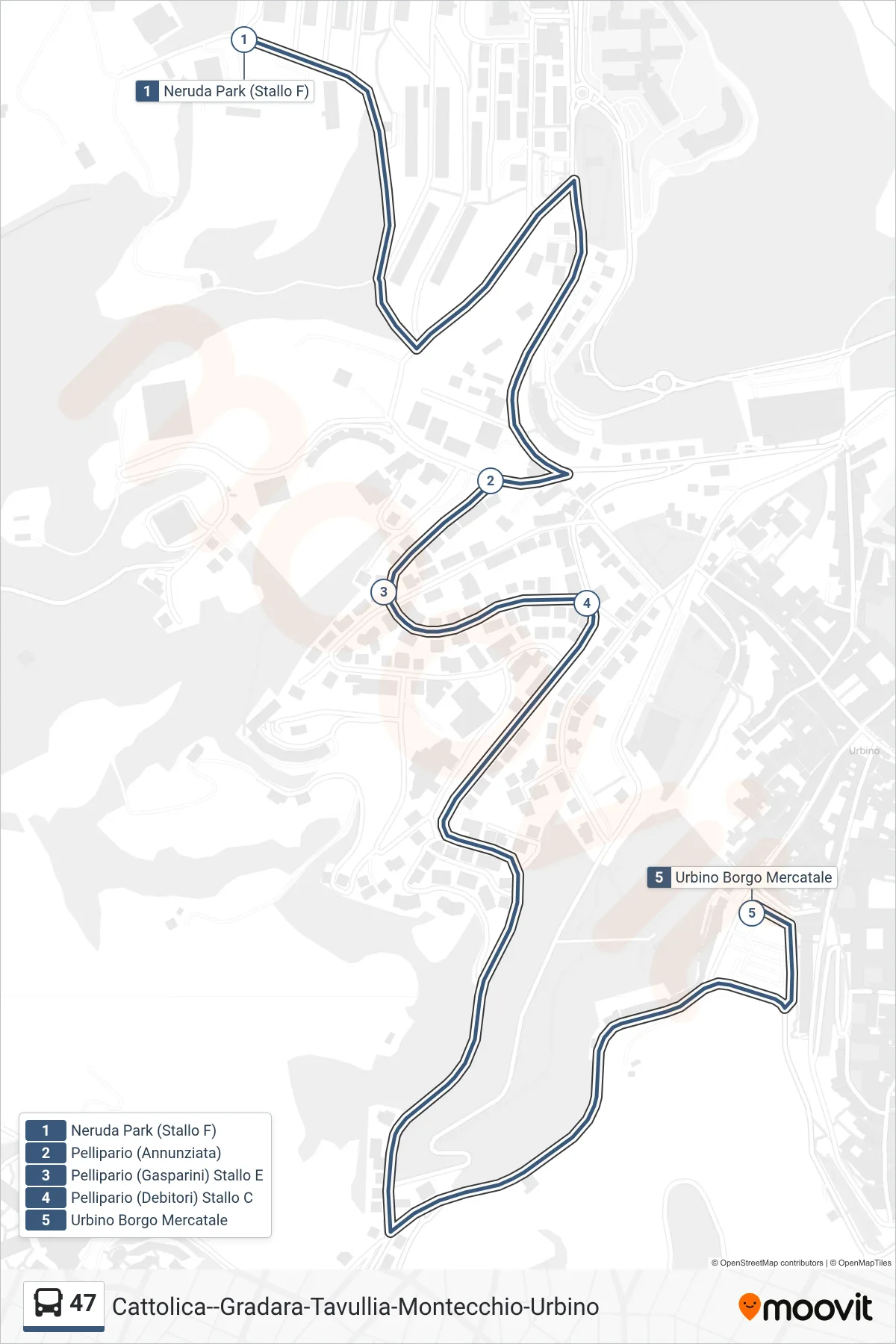 Linea 47 bus (Urbino Borgo Mercatale) - Percorsi e fermate sulla mappa