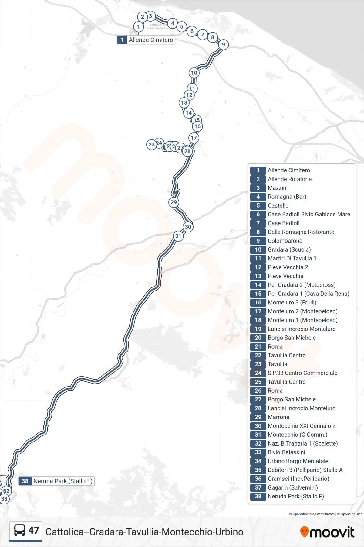 Linea 47 bus (Neruda Park (Stallo F)) - Percorsi e fermate sulla mappa