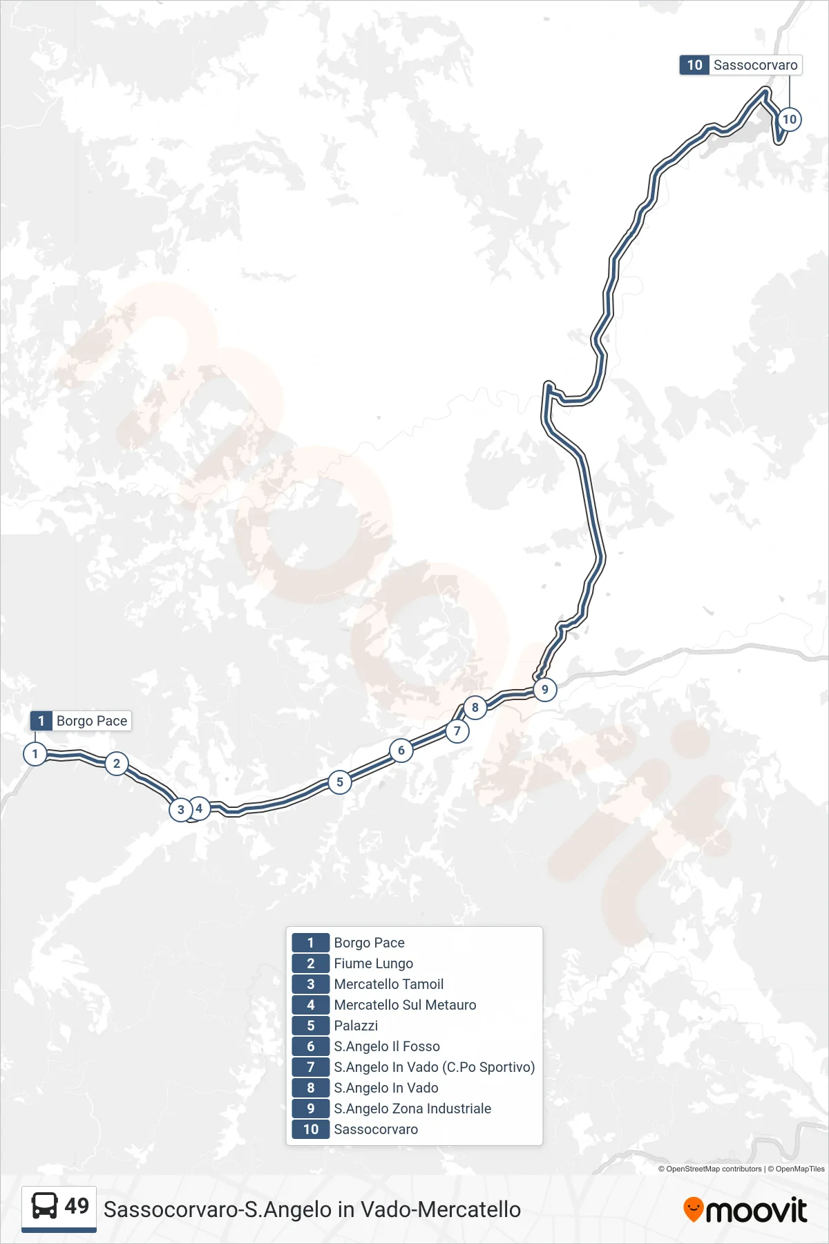 Linea 49 bus (Sassocorvaro) - Percorsi e fermate sulla mappa