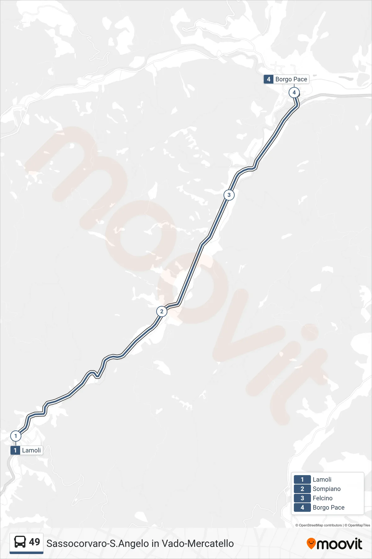 Linea 49 bus (Borgo Pace) - Percorsi e fermate sulla mappa
