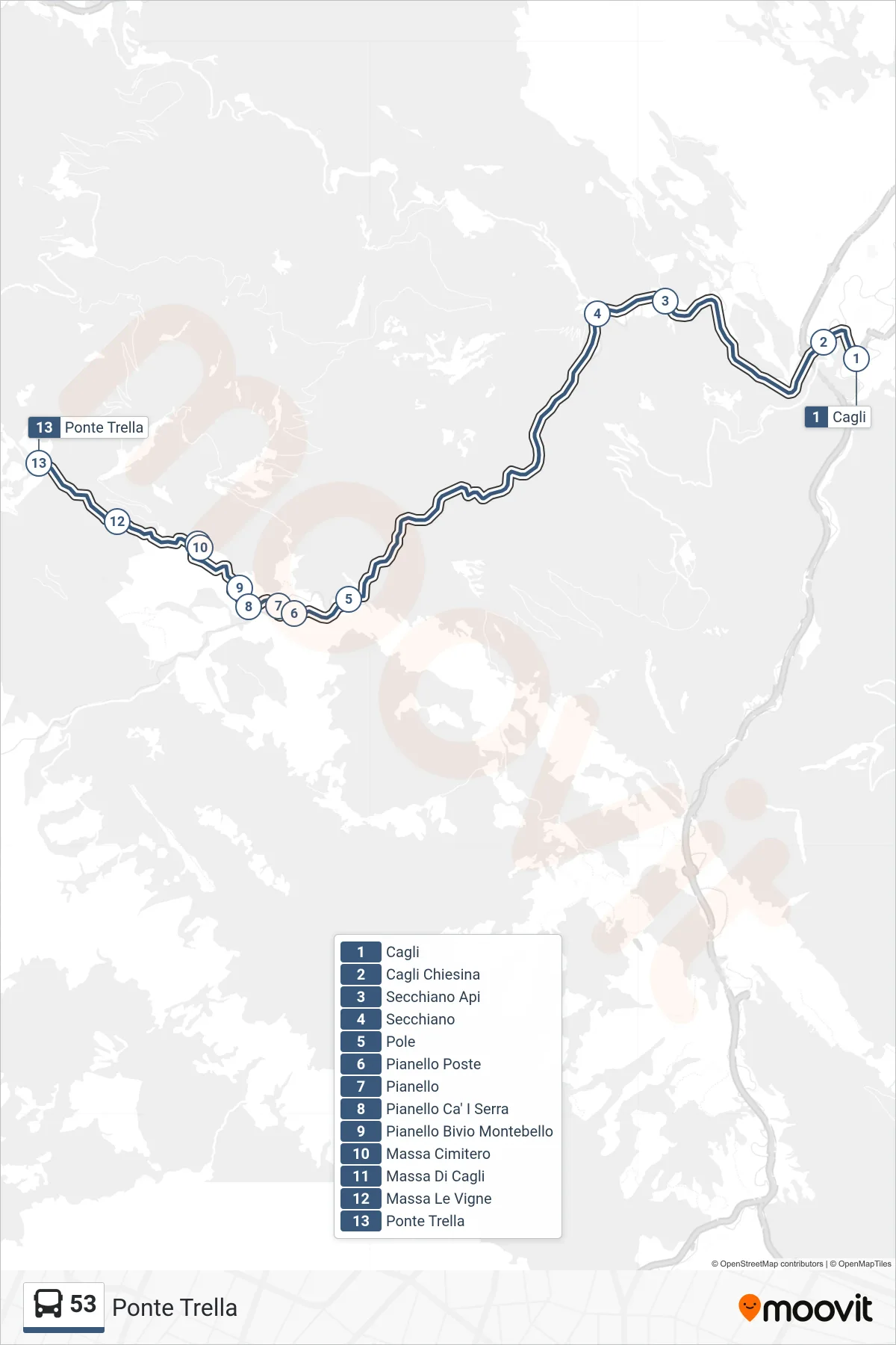 Linea 53 bus (Ponte Trella) - Percorsi e fermate sulla mappa