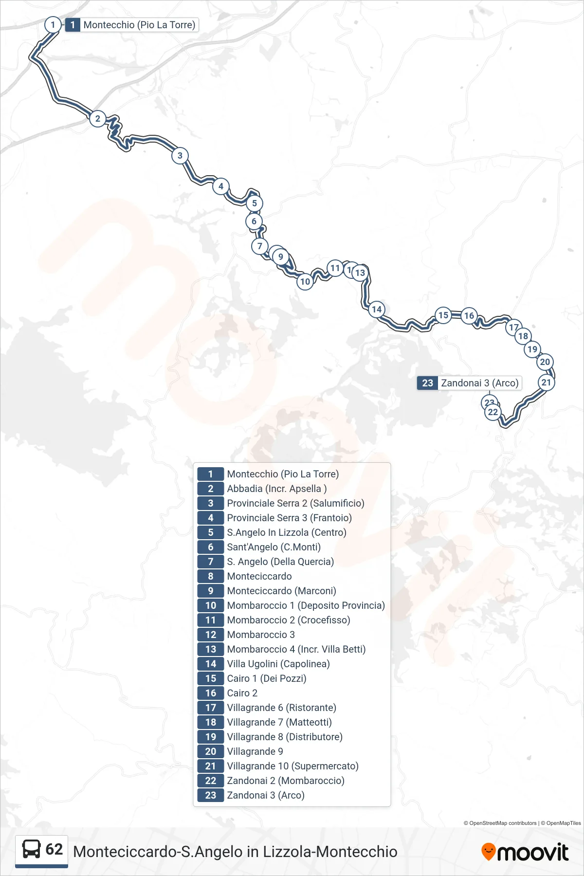 Linea 62 bus (Zandonai 3 (Arco)) - Percorsi e fermate sulla mappa