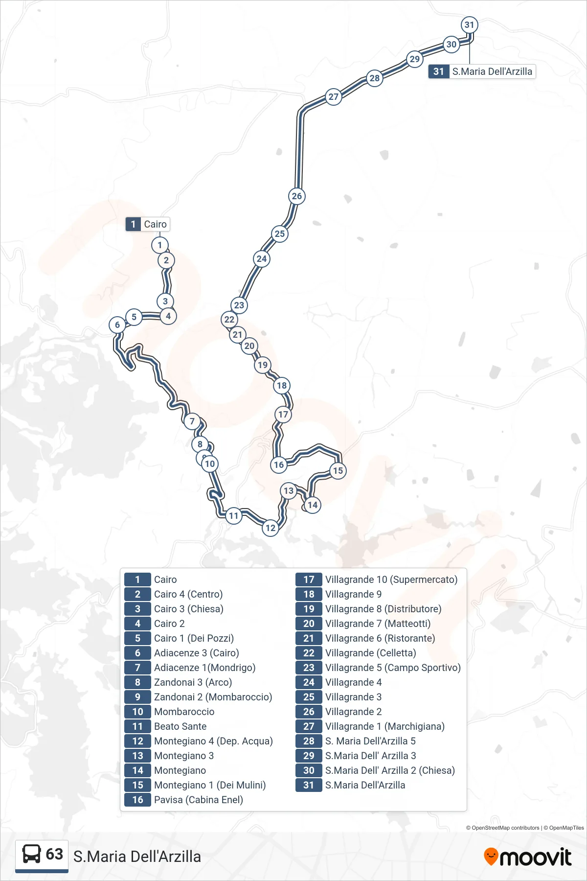 Linea 63 bus (S.Maria Dell'Arzilla) - Percorsi e fermate sulla mappa